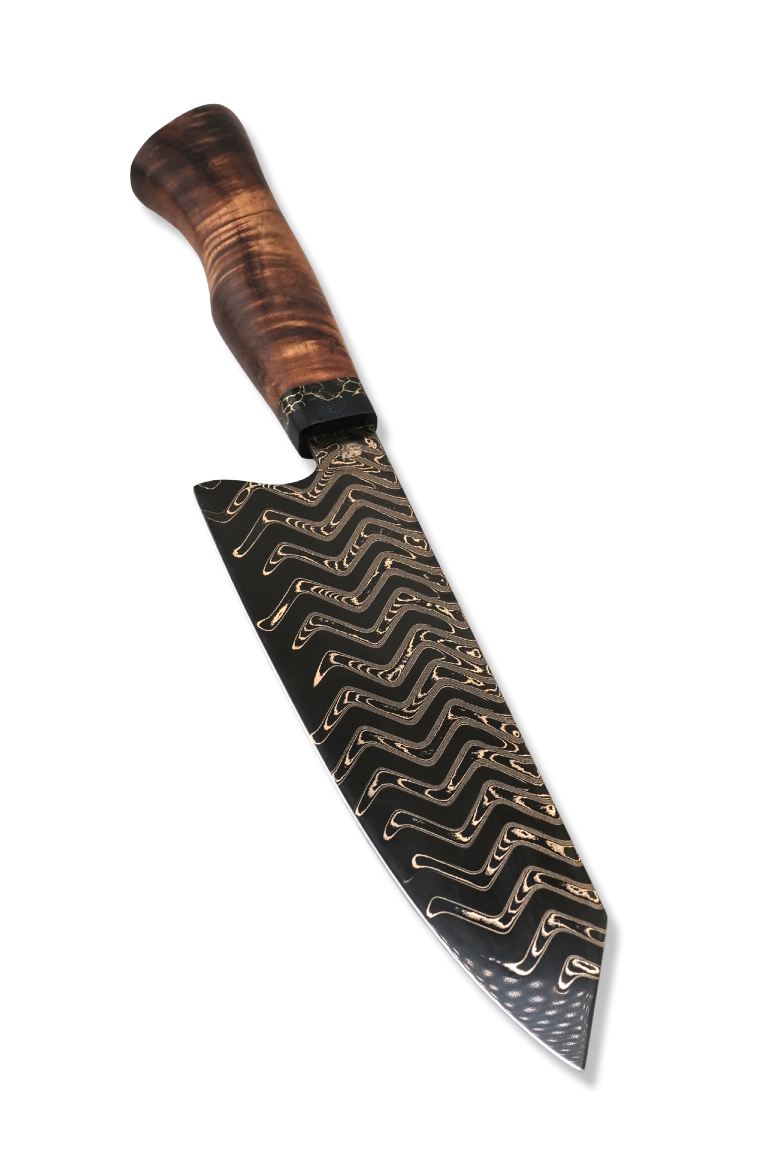 Custom Hidden Tang Chef - Baker Forge Bronze Mai Damascus / Micarta / Tru Stone / Hawaiian Koa Handle