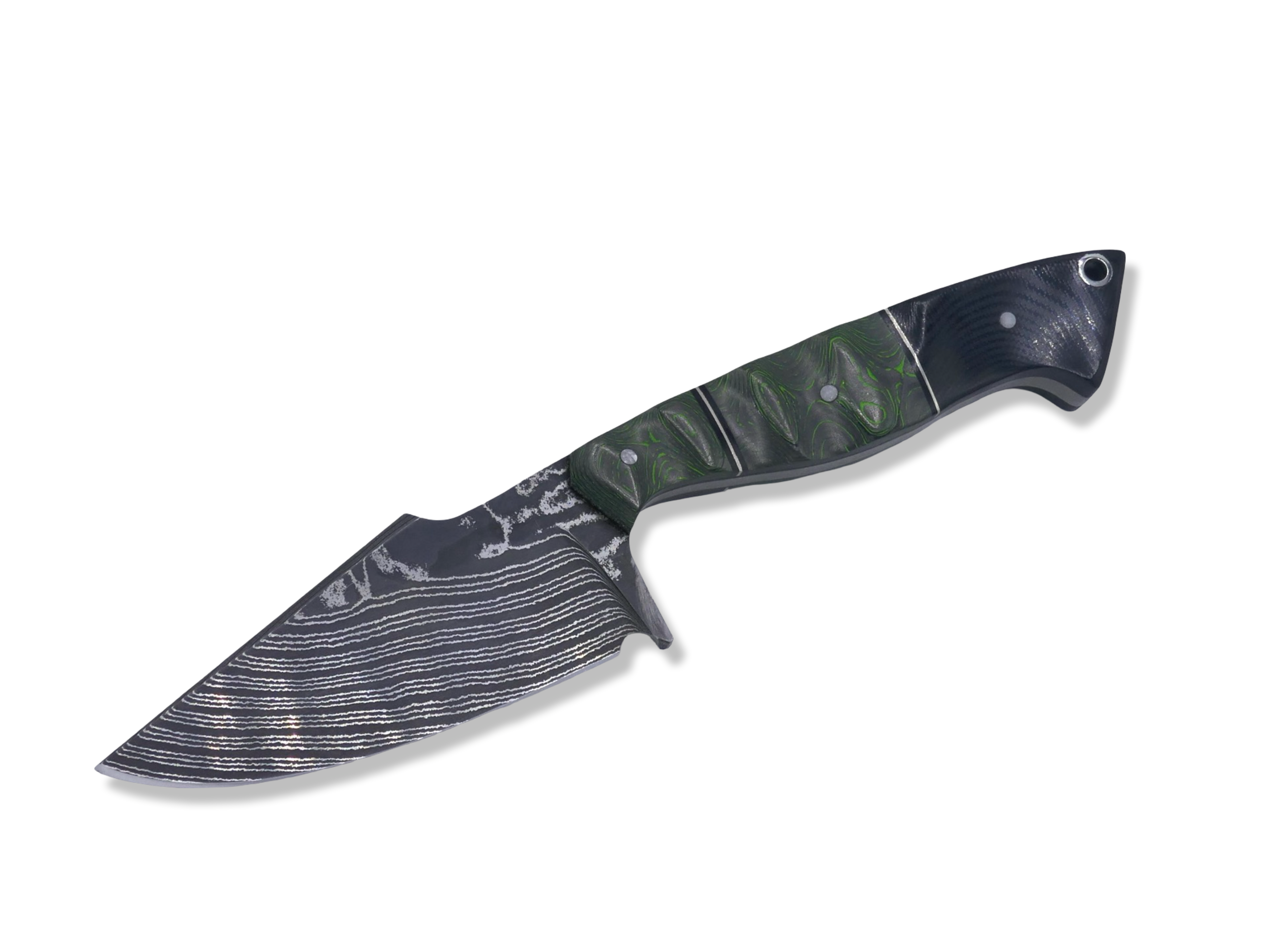 Reaper Custom 1 of 1 - Vegas Forge Damascus / Toxic Moss Camo Carbon / Nickel Splits / Black G-10 - SHEATH INCLUDED