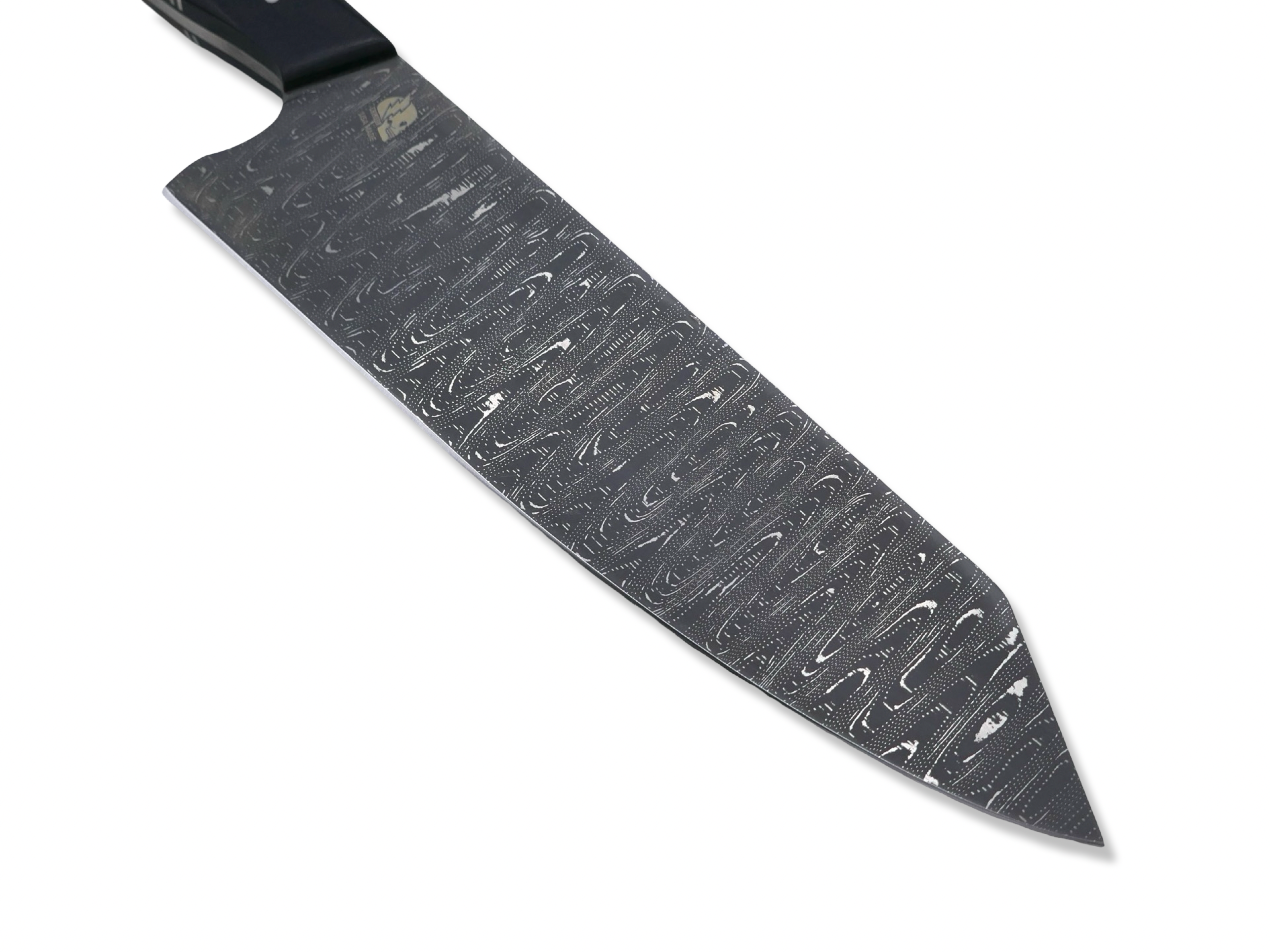 Custom Chef - Vegas Forge Stainless Damascus / Dot Matrix Pattern / Black G-10 / Nickel Split / Hawaiian Koa