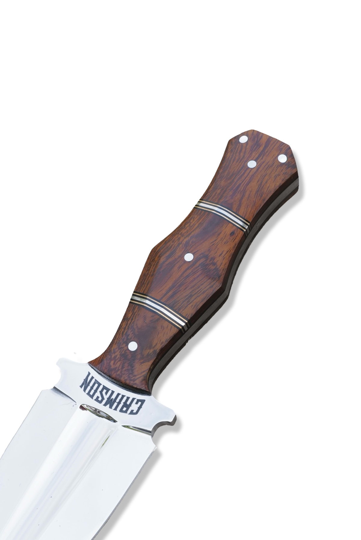 NIGHT HAWK Custom - Mirror Polish W/ Fuller / Iron Wood Handle / Dual Brass + Nickel Splits / Brown Sheath