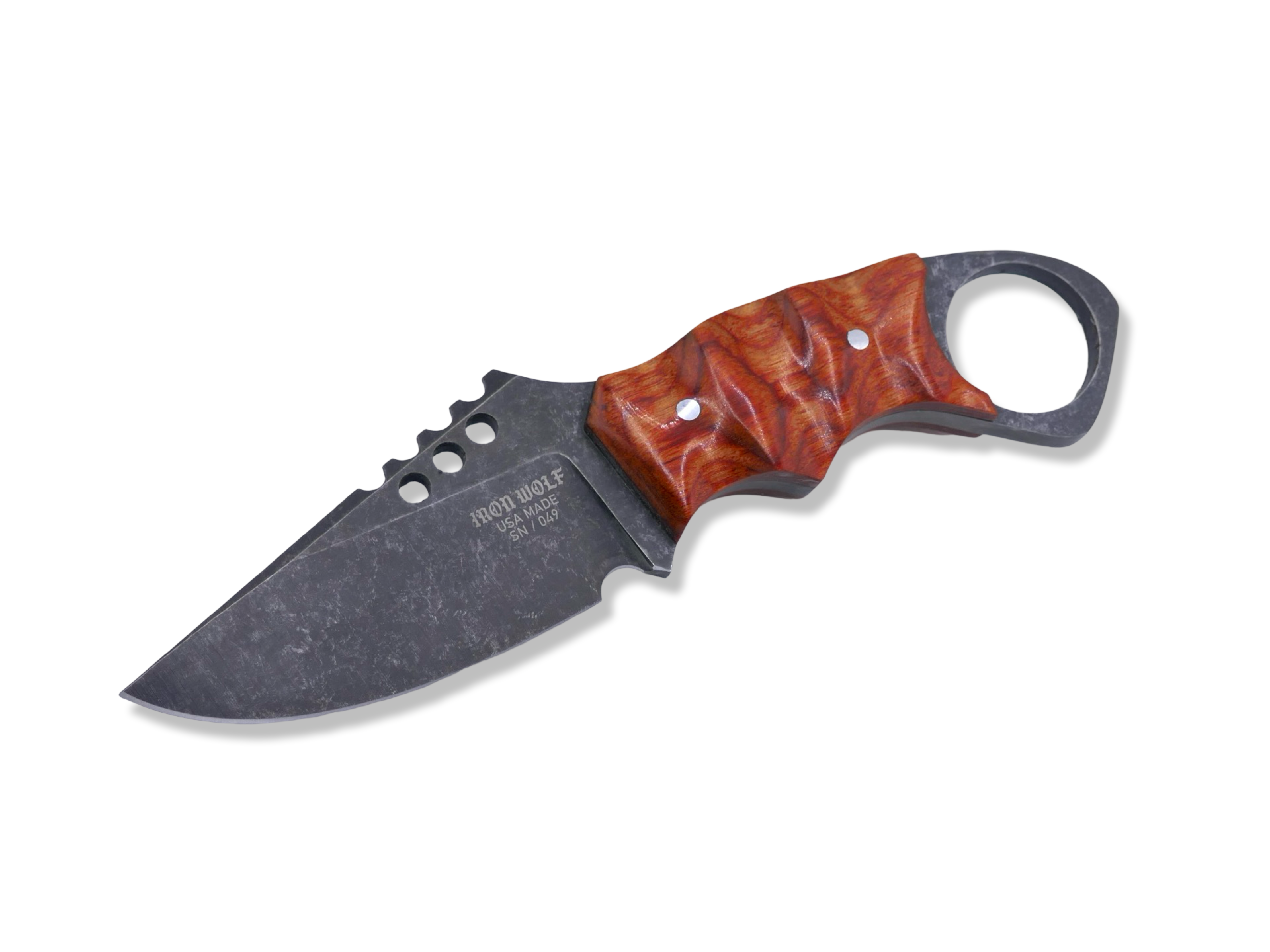 IRON WOLF Custom 1 of 1  -  Dark Stonewash / “ COCOBOLO “ Wood / Sheath Included