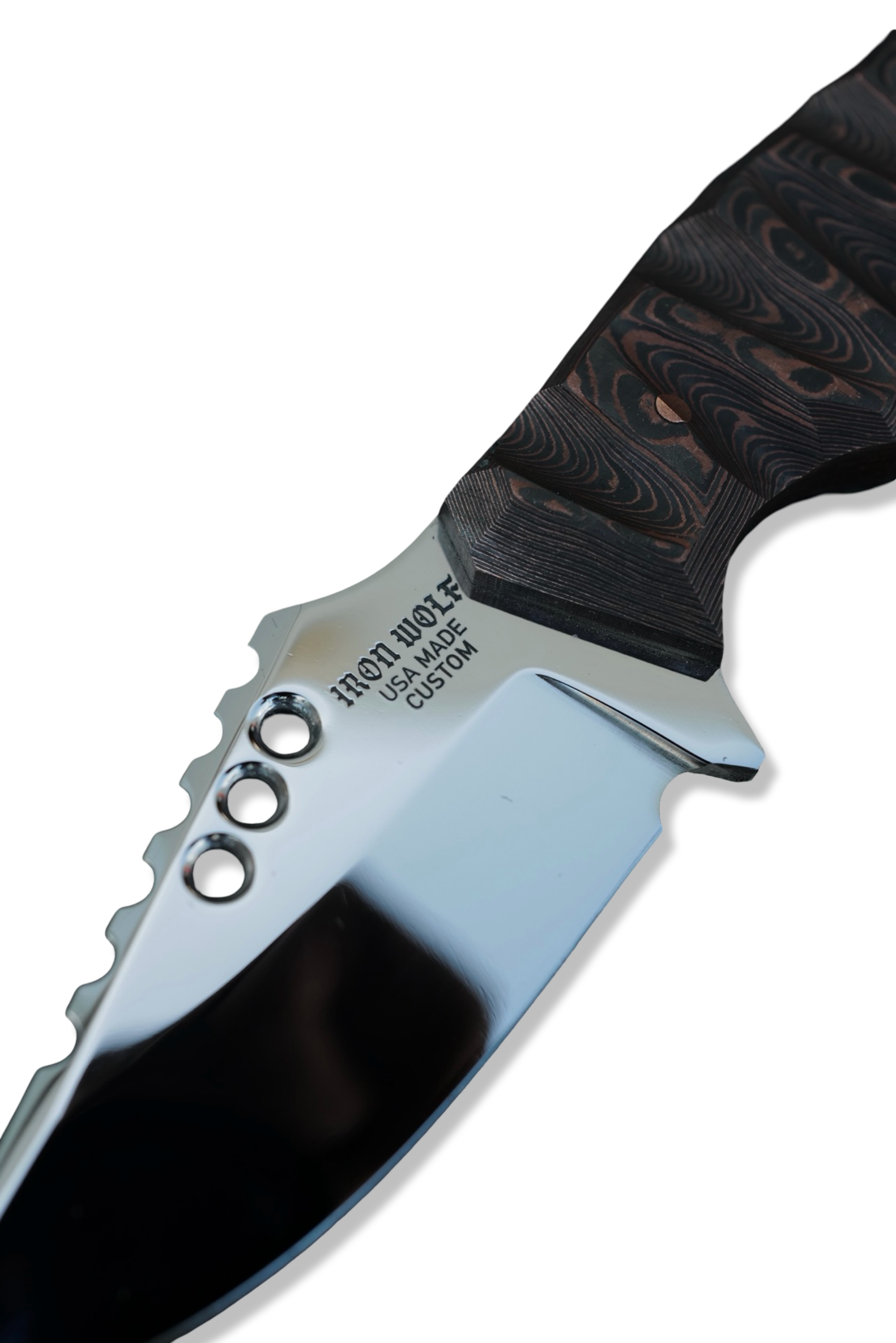 CUSTOM RPM Iron Wolf - Mirror Polish / Fat Carbon Handle / Copper Pins - USA Made Stealth Bomber Sheath included