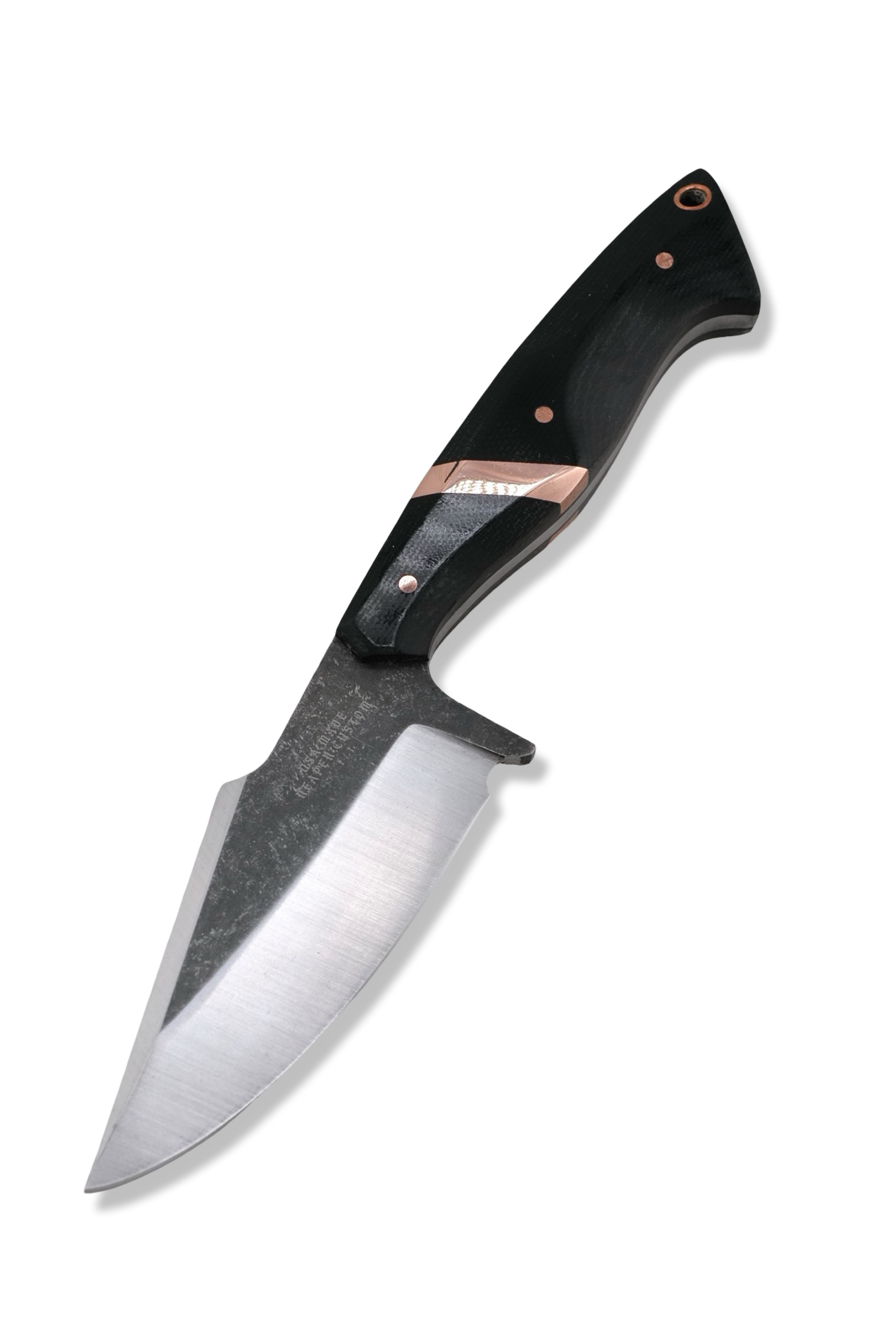Reaper Custom 1 of 1 - Stonewash Flats + Satin Bevel / Black Micarta Handle / XL Copper Inlay / Copper Hardware /  Sheath Included