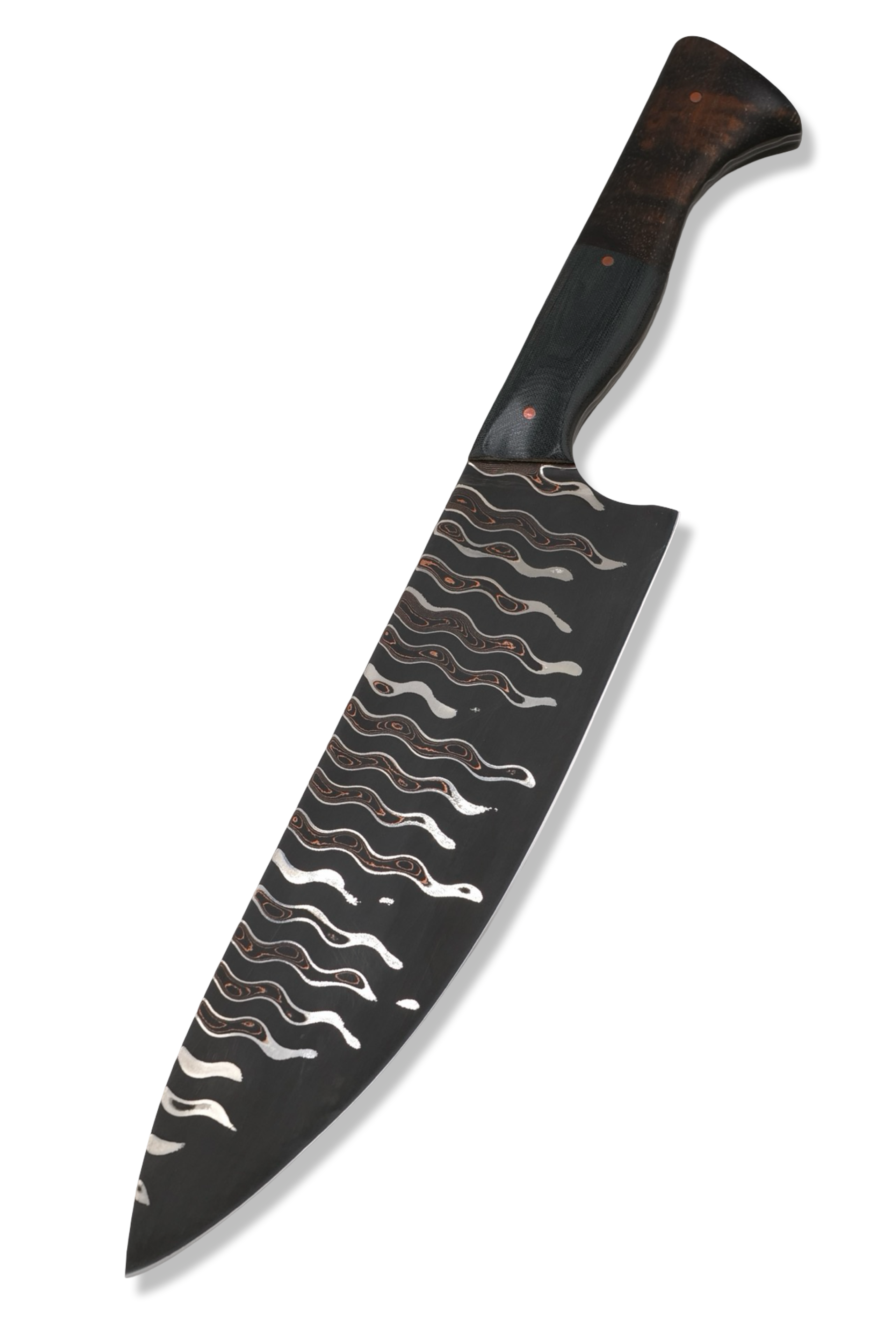 Custom Chef - Baker Forge Coppermai Damascus / Black Micarta + Hawaiian Koa Handle