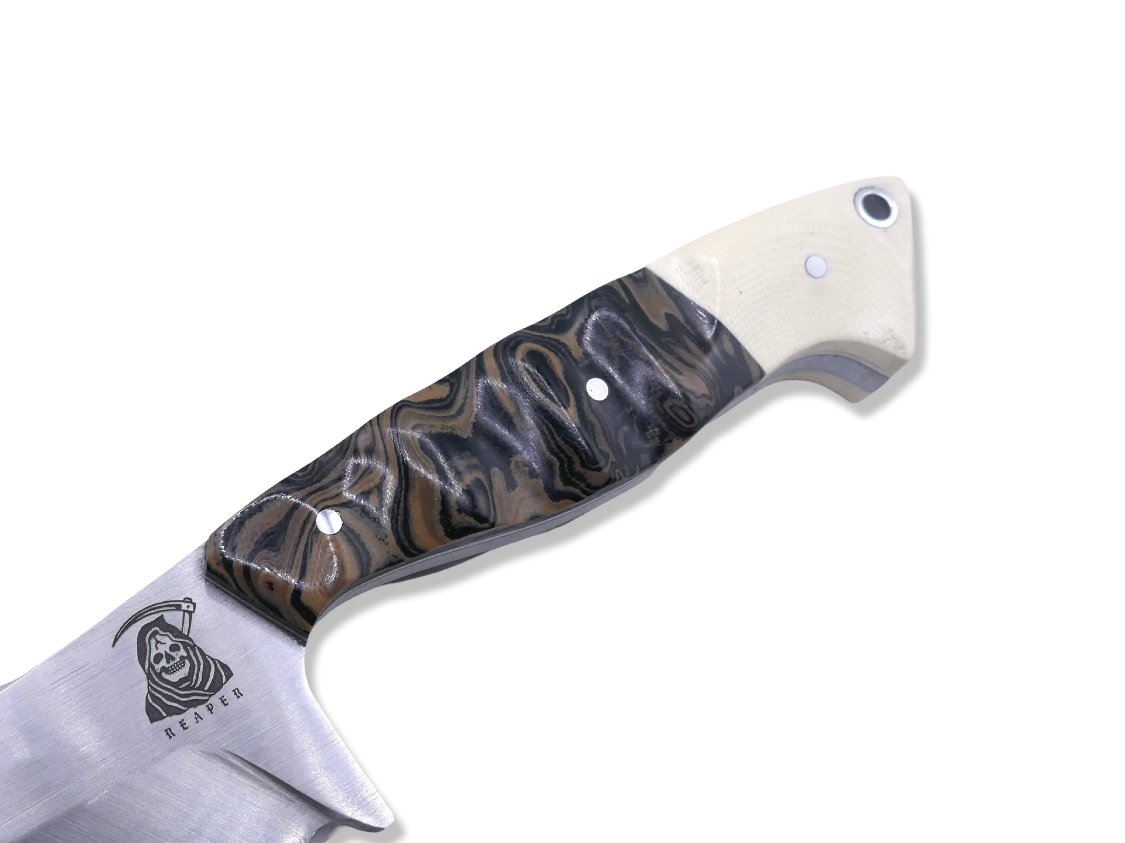Reaper Custom 1 of 1  - Satin Finish / G-10 Burl + Ivory G-10 Handle