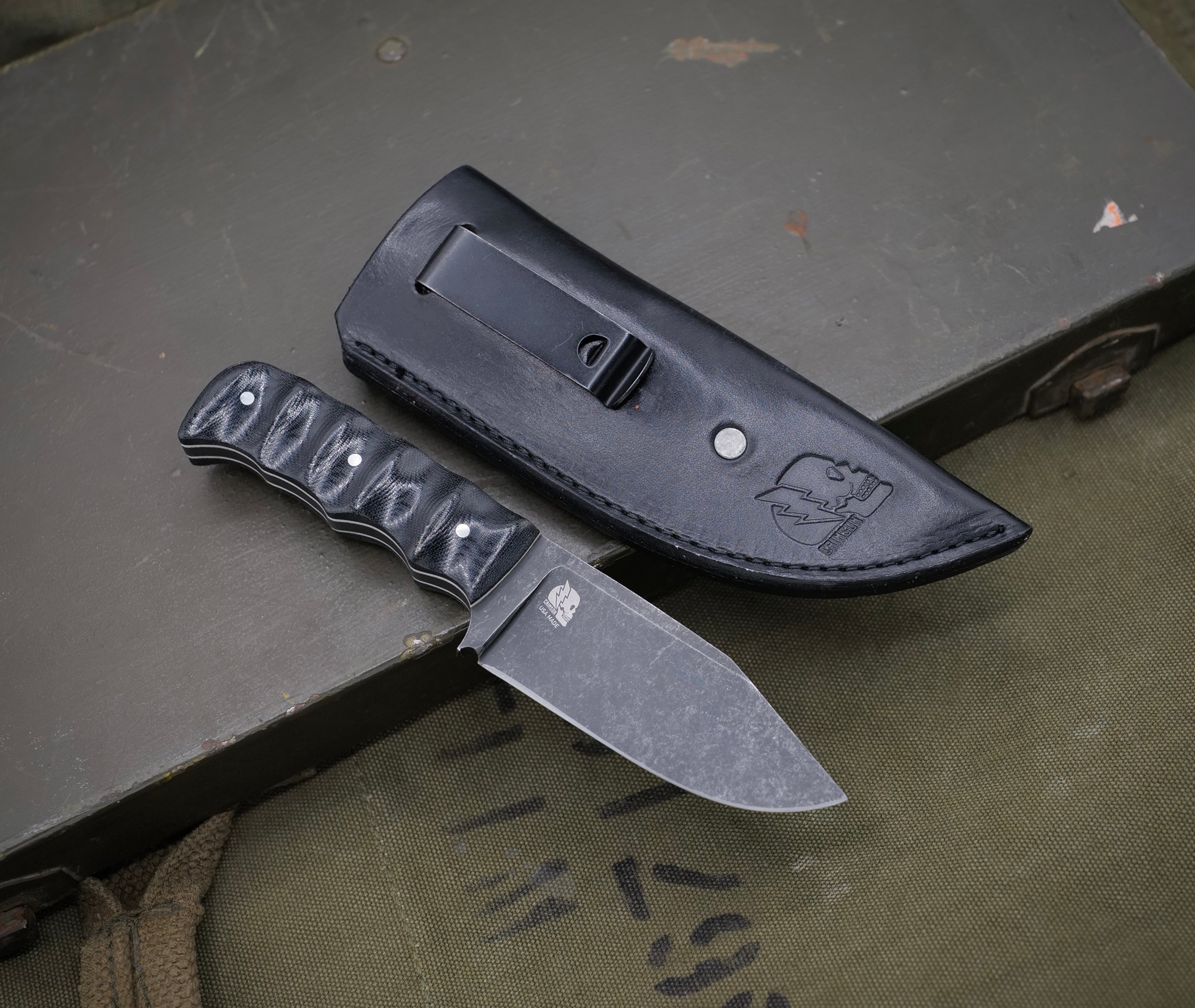 Slayer Mini Hollow Grind Custom - Dark Stonewash / Black Micarta / White G-10 Liner / SHEATH INCLUDED