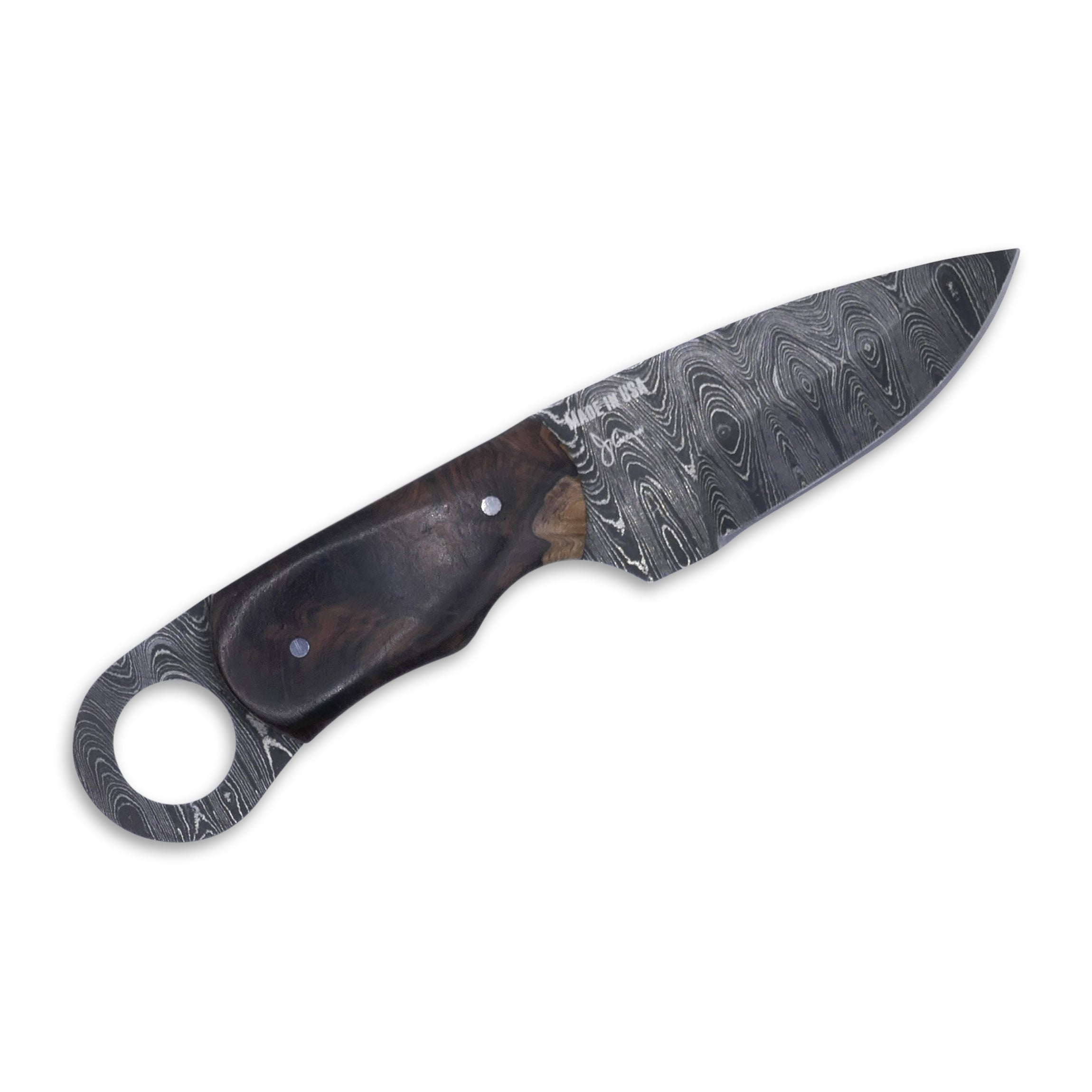 Honey Badger - Damascaus Fixed Blade / Desert Iron Wood / Black Liner - Crimson Tactical