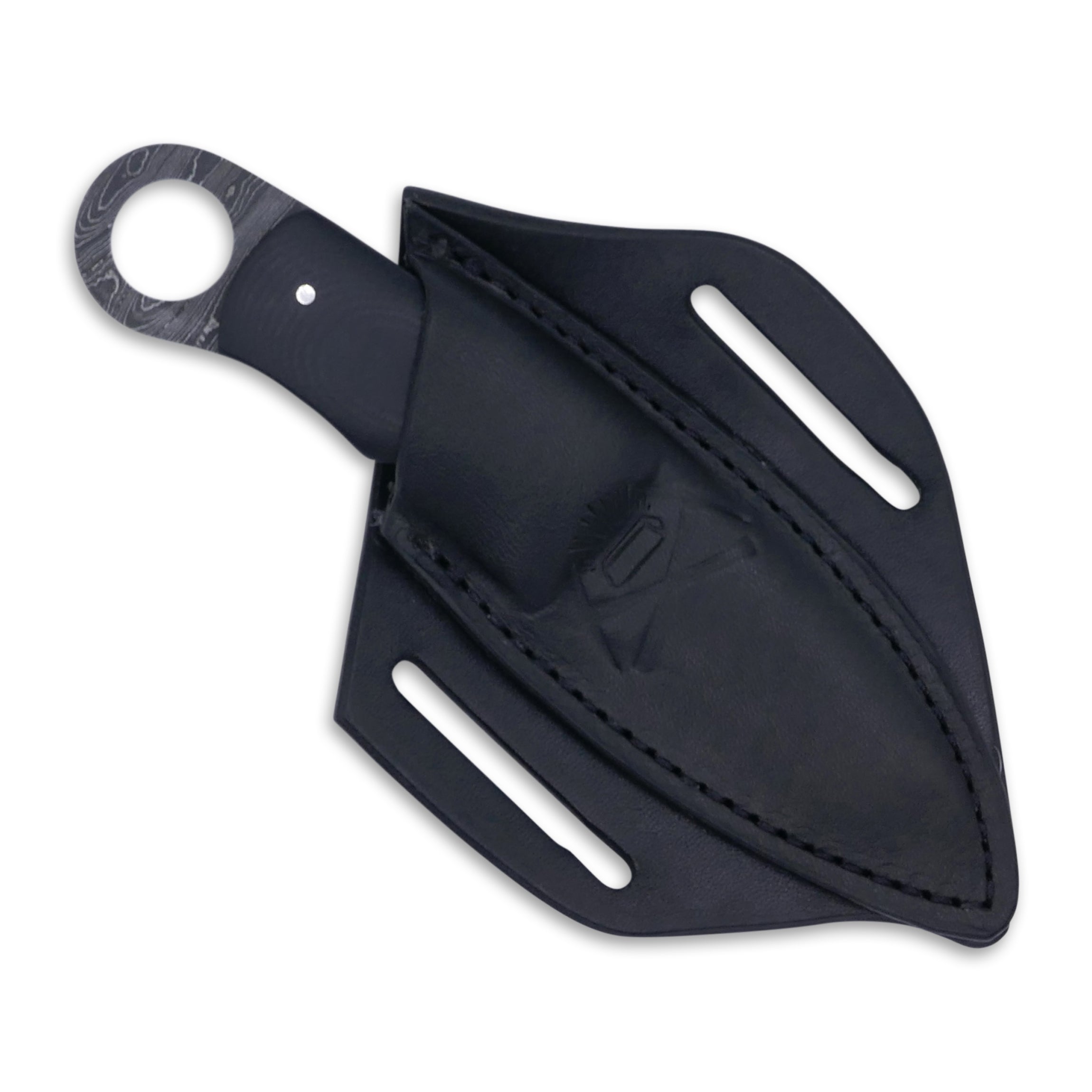Honey Badger - Damascaus Fixed Blade / Black G-10 handle / Blue Liner - Crimson Tactical
