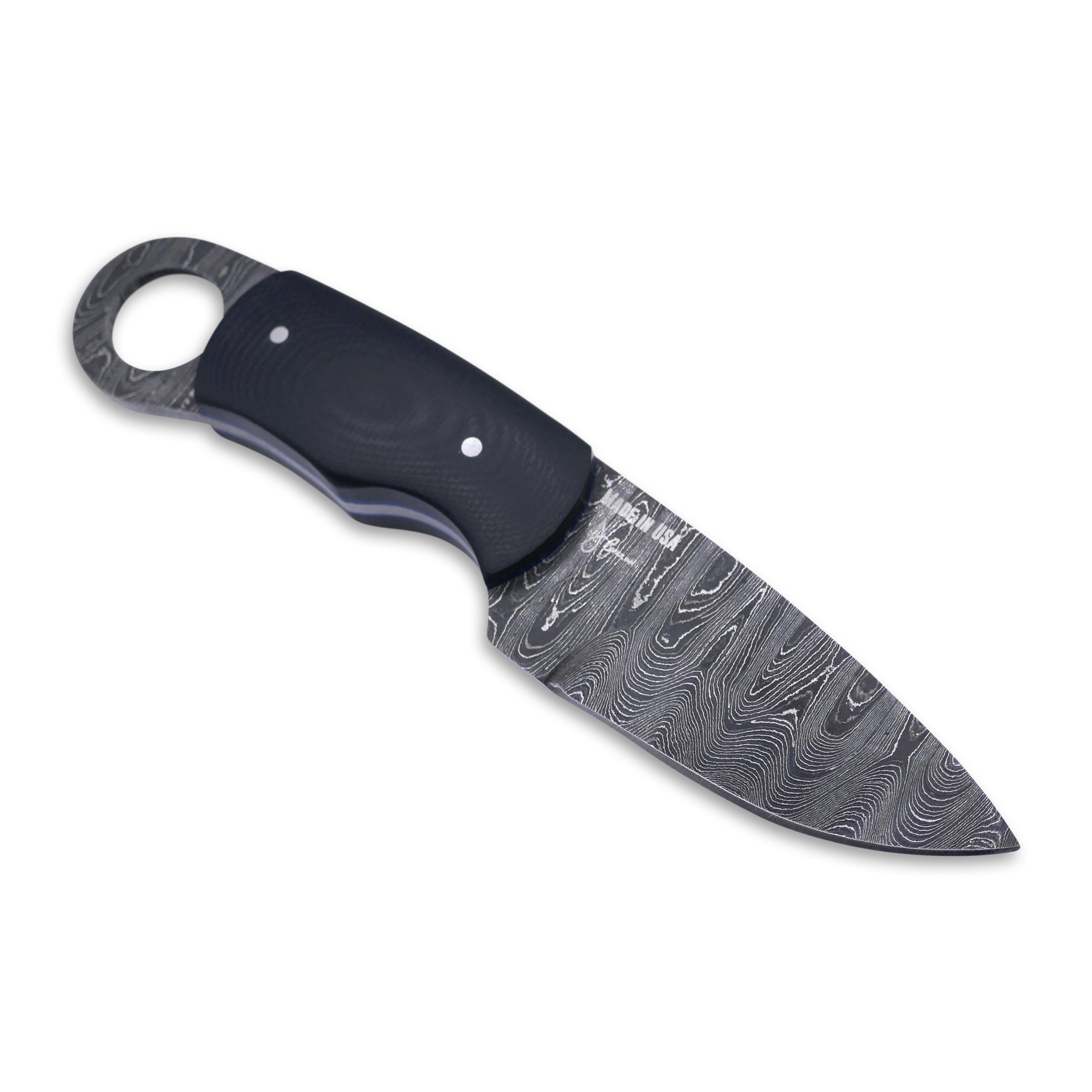 Honey Badger - Damascaus Fixed Blade / Black G-10 handle / Blue Liner - Crimson Tactical