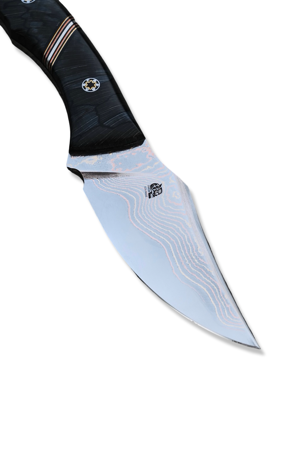 “ ODB “ Custom PROTOTYPE - Baker Forge Tigermai / Bronze + Copper Damascus / Raffir Handle / Copper - Nickel - Brass Split / Mosaic Pins / Python Inlay Sheath / Jason Knight Design