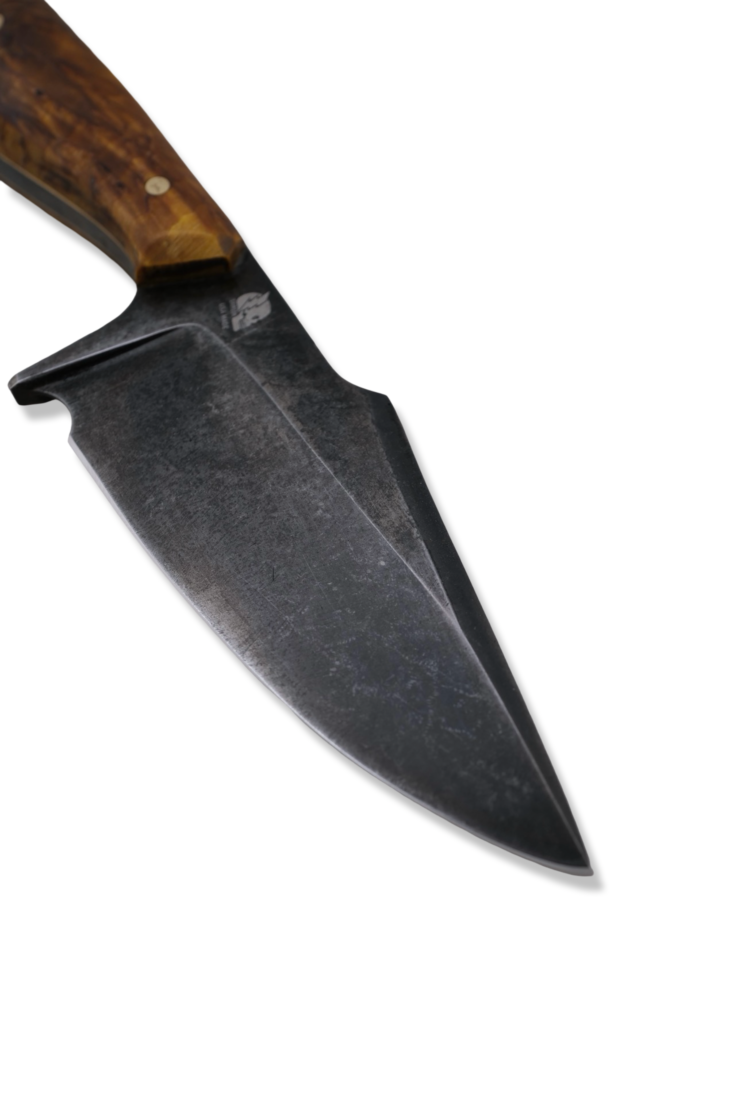 Crimson Reaper Custom 1 of 1 Fixed Blade Knife - Hollow Ground / Dark Stonewash / Starburst Birch Handle / Brass Liners / Sheath Included