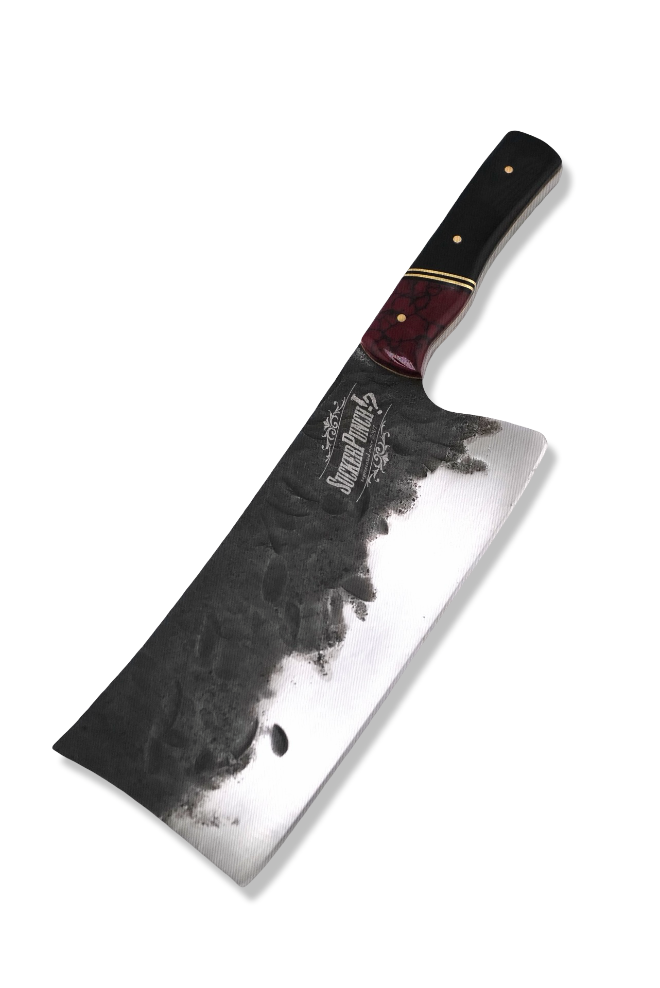 Custom Forged Cleaver - Tru Stone Front / Double Brass Split / Black G-10 Handle