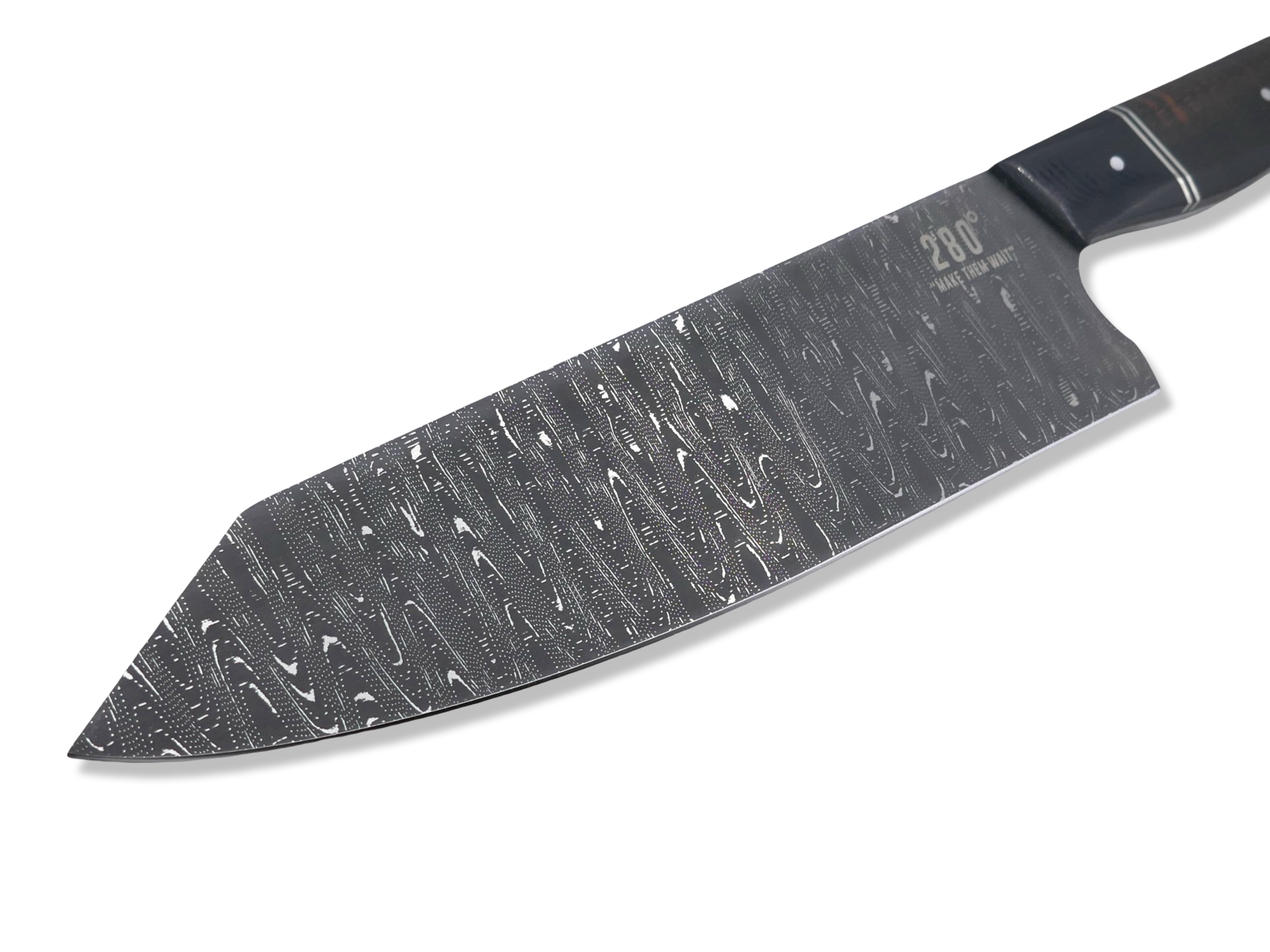 Custom Chef - Vegas Forge Stainless Damascus / Dot Matrix Pattern / Black G-10 / Nickel Split / Hawaiian Koa