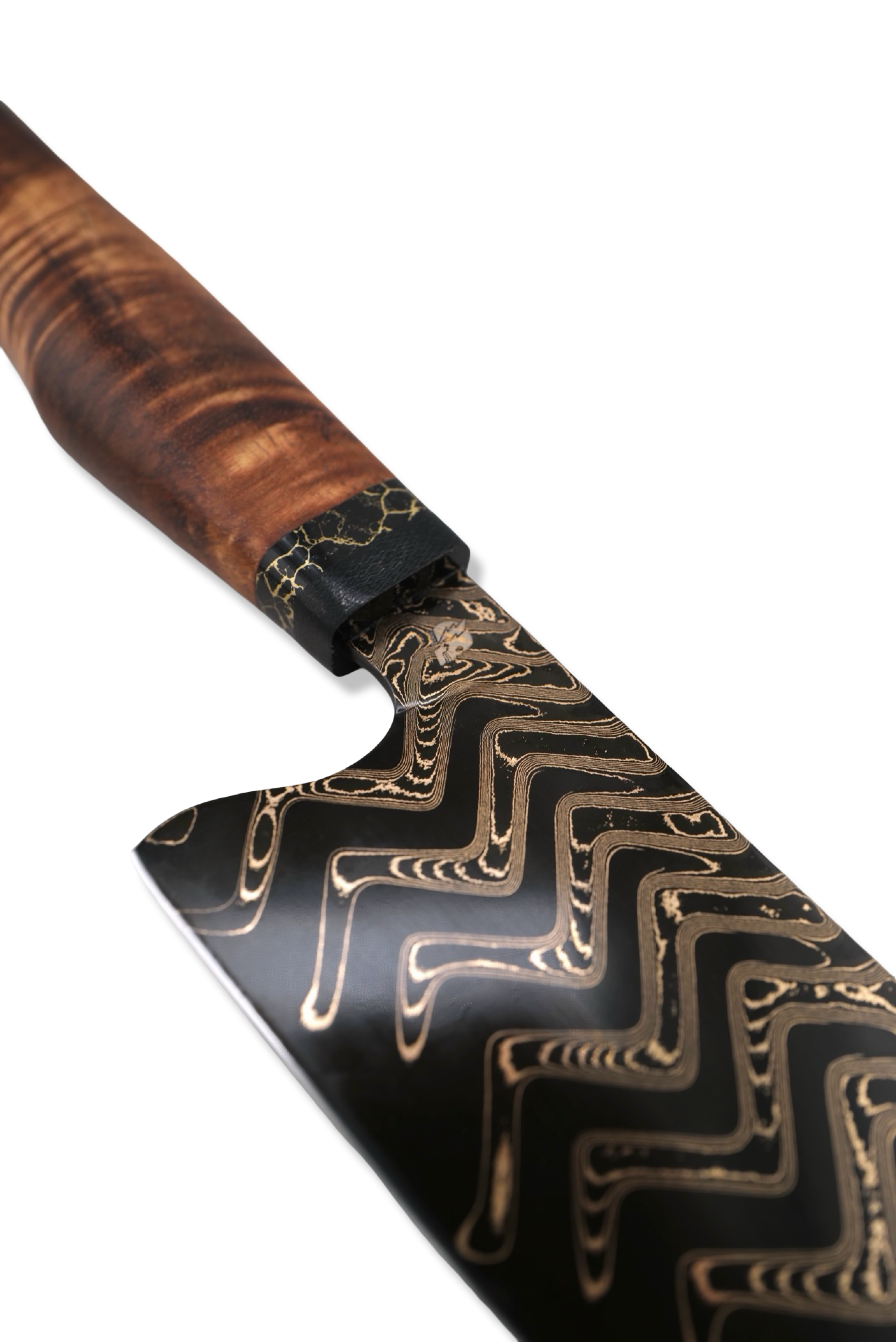 Custom Hidden Tang Chef - Baker Forge Bronze Mai Damascus / Micarta / Tru Stone / Hawaiian Koa Handle