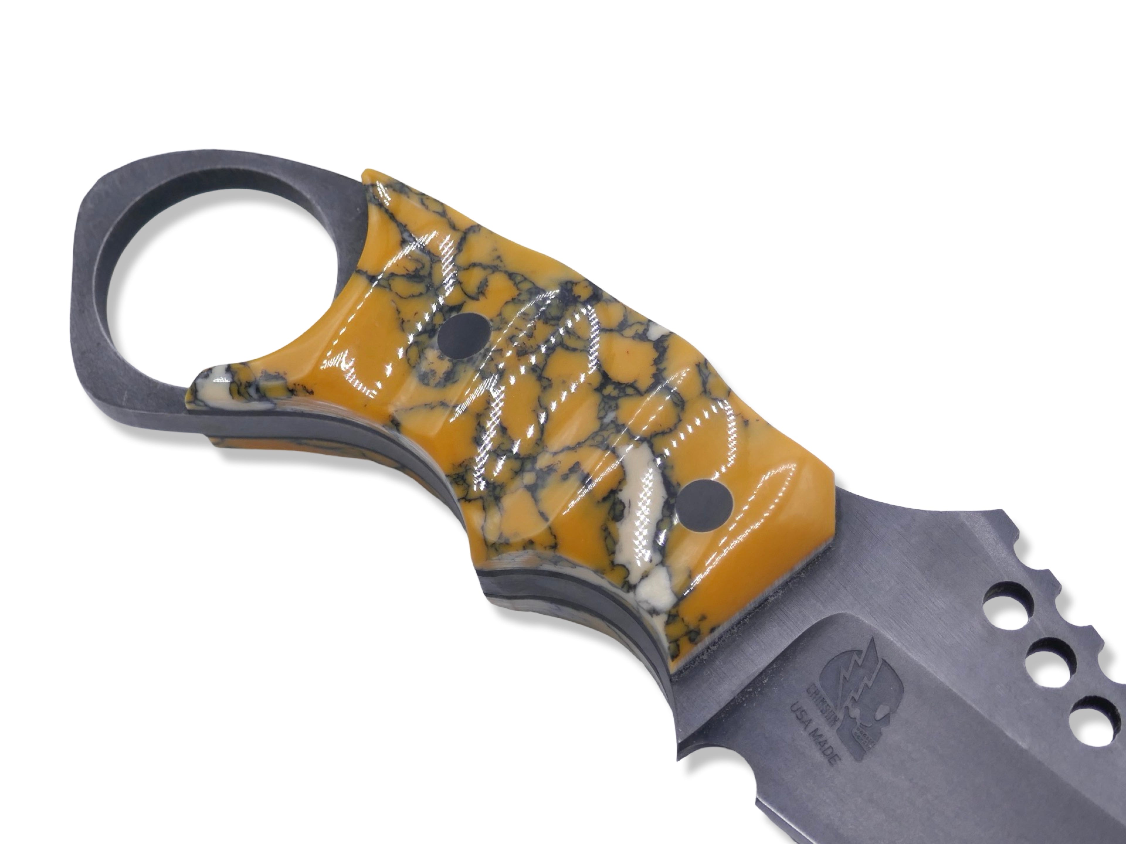 IRON WOLF Custom 1 of 1  -  Tungsten Finish / Tru Stone Handle / Black G-10 Liner / Carbon Fiber Pins / USA MADE