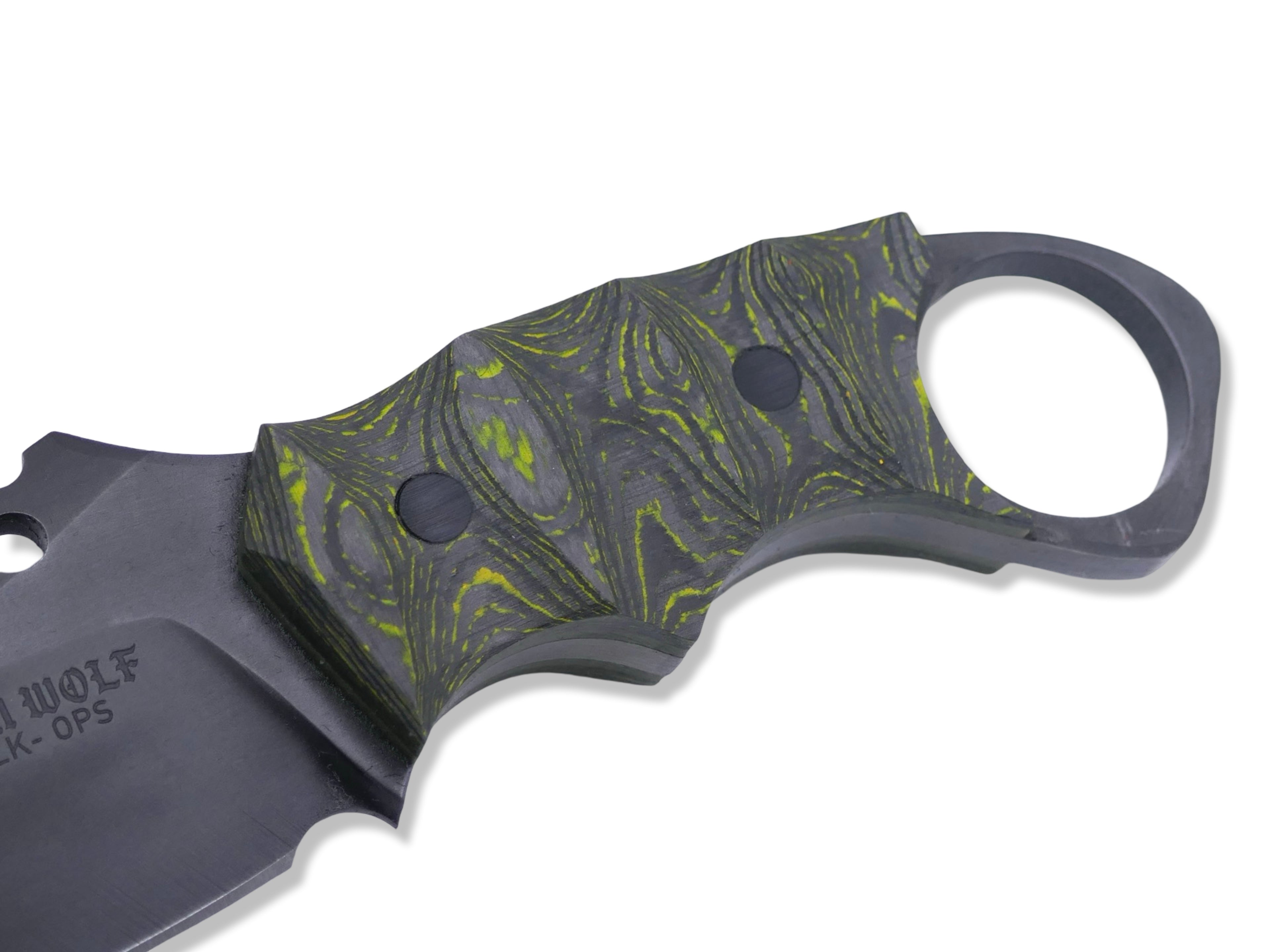 IRON WOLF Black Ops Custom 1 of 1 - Camo Carbon Toxic Moss + OD Green Liner / Carbon Fiber Pins