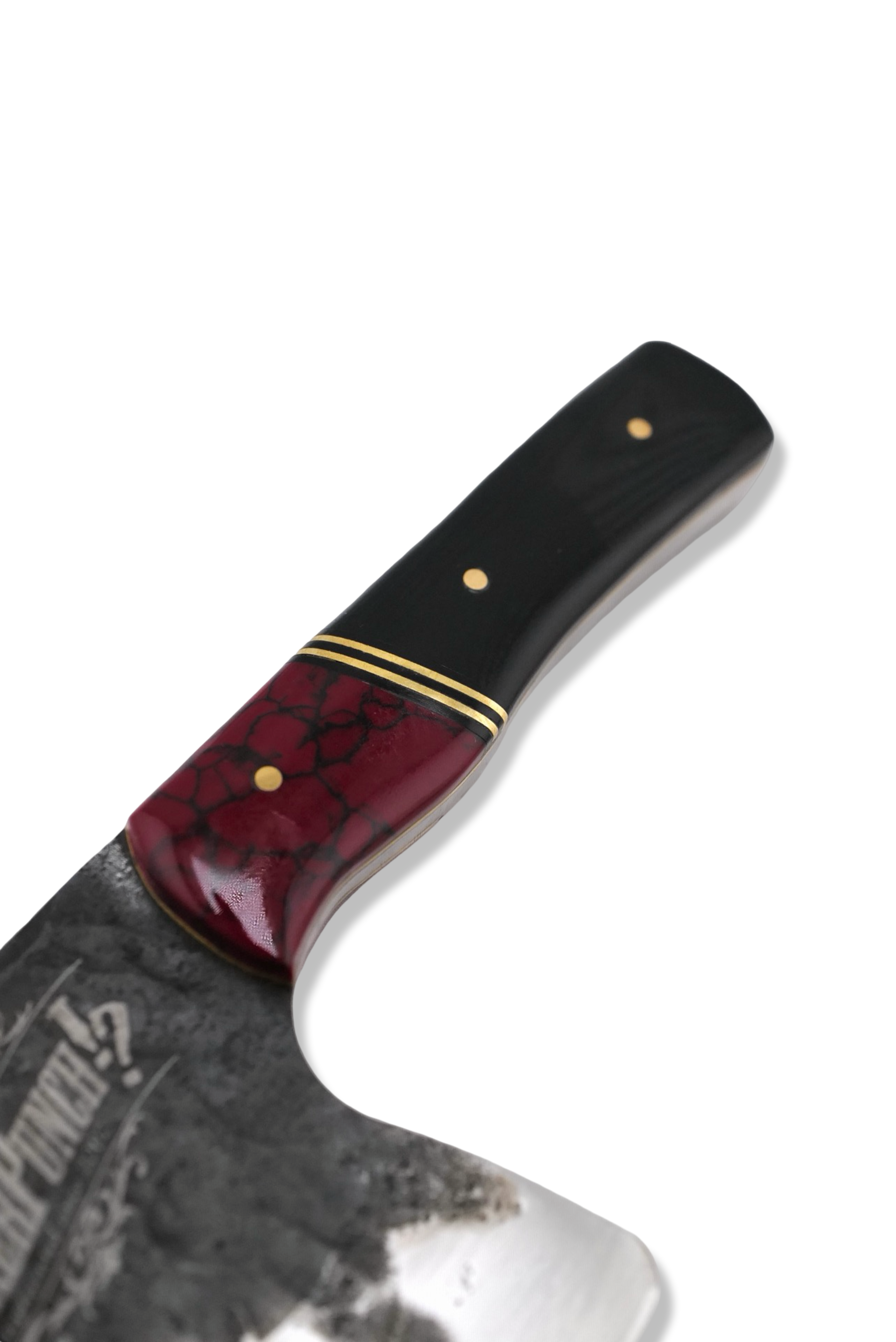 Custom Forged Cleaver - Tru Stone Front / Double Brass Split / Black G-10 Handle