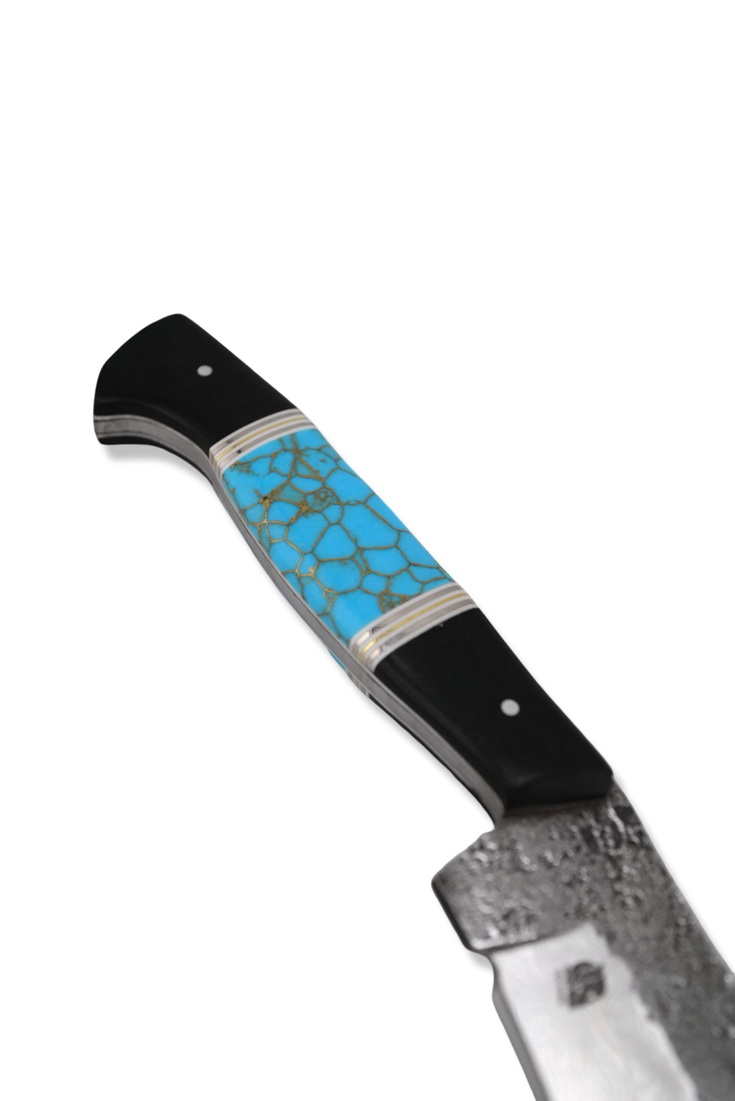 Forged Damascus Custom - Polished Damascus / Black G-10 / Brass Splits / Tru Stone Inlay