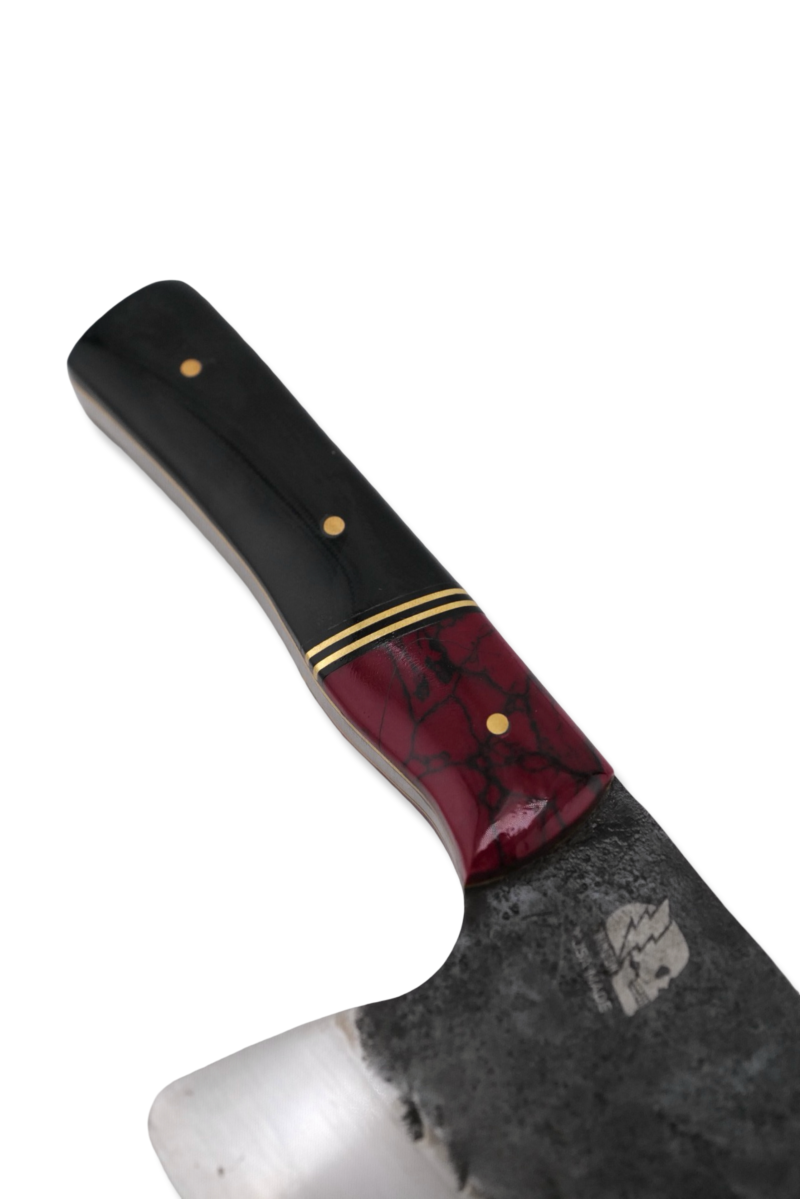 Custom Forged Cleaver - Tru Stone Front / Double Brass Split / Black G-10 Handle