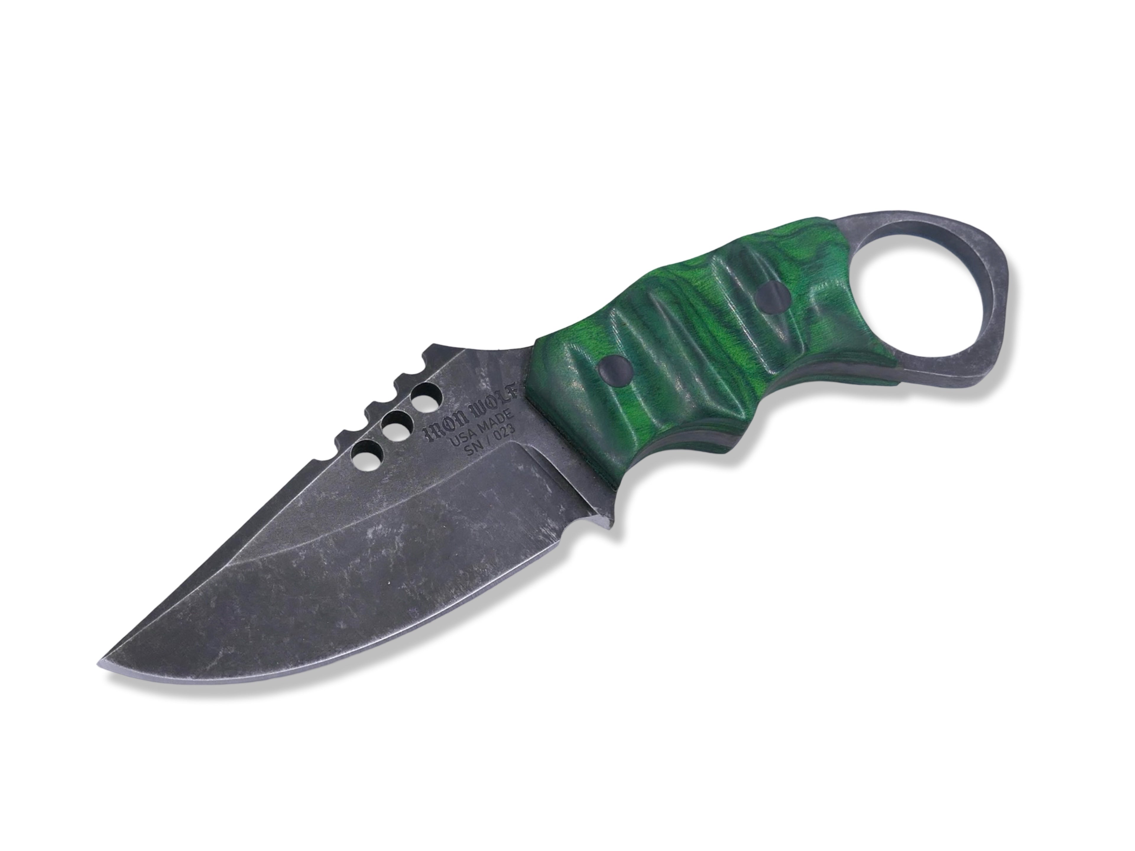 IRON WOLF - Dark Stonewash / Green Dymalux Handle