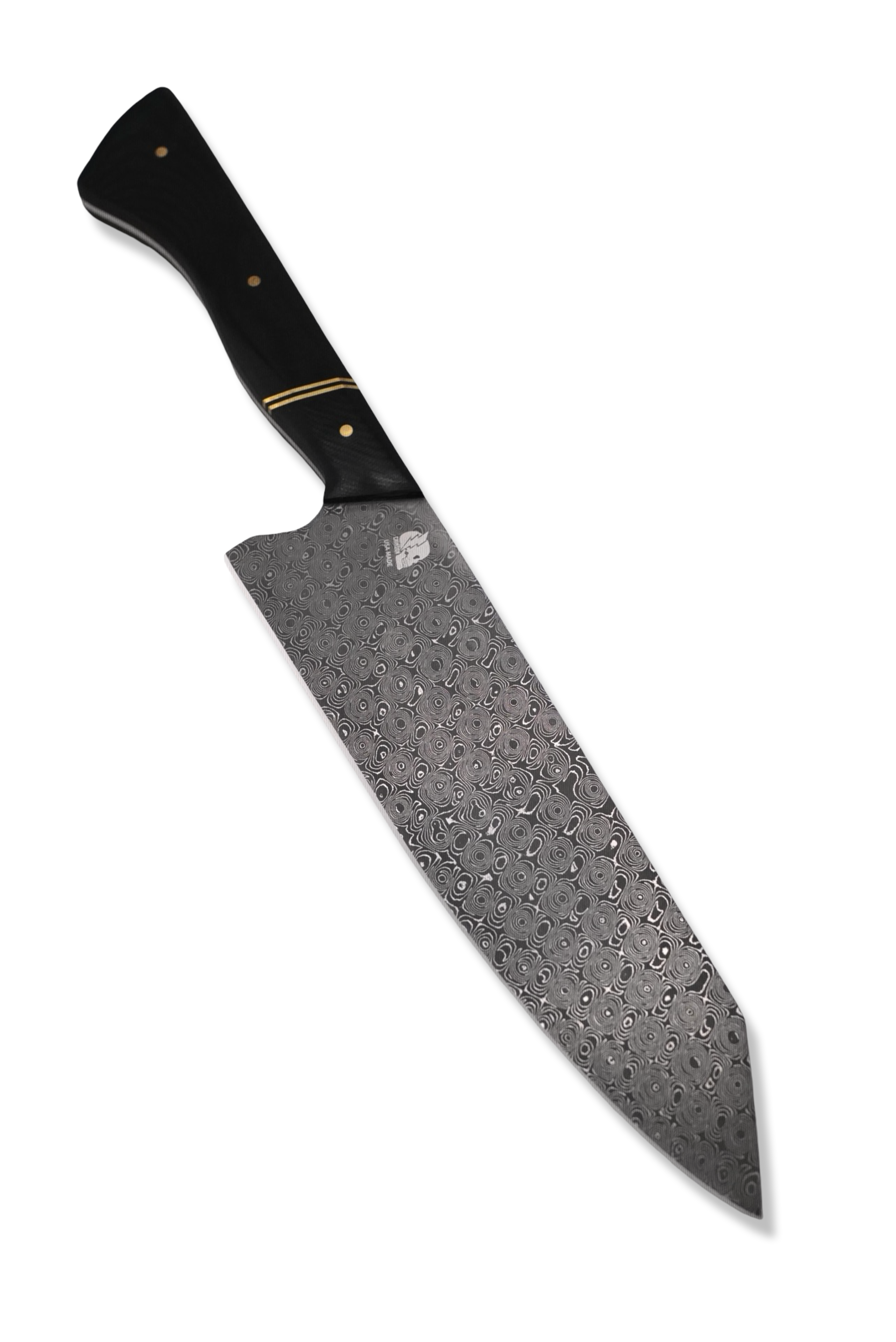 Custom Chef Pair - Vegas Forge Stainless Damascus / Black G-10 Handle / Brass Splits + Hardware