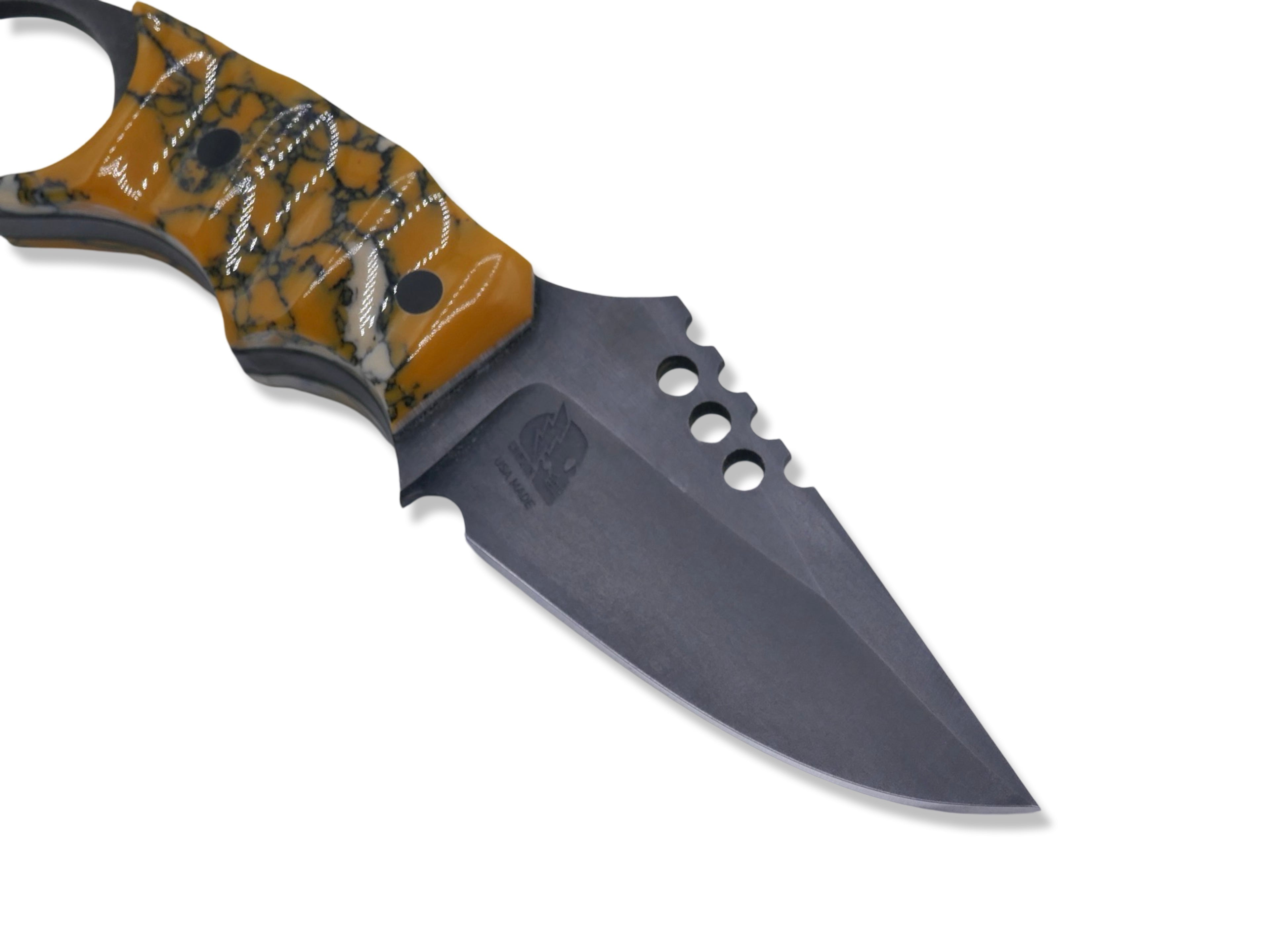 IRON WOLF Custom 1 of 1  -  Tungsten Finish / Tru Stone Handle / Black G-10 Liner / Carbon Fiber Pins / USA MADE