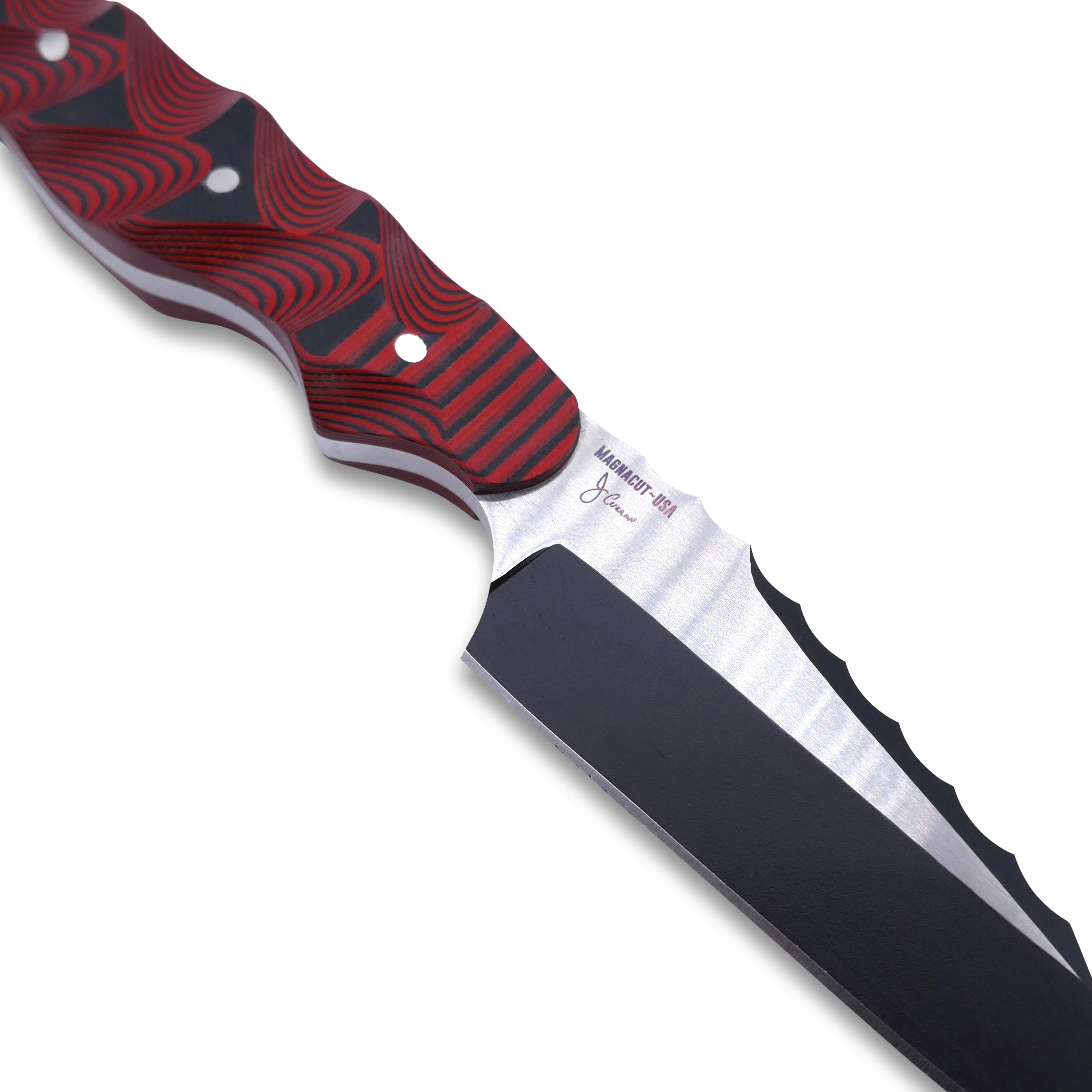 Crimson Tactical - Cobra - Magnacut Two Tone Black / Satin Blade - Red / Black Hypnotic G-10 Handle - Crimson Tactical