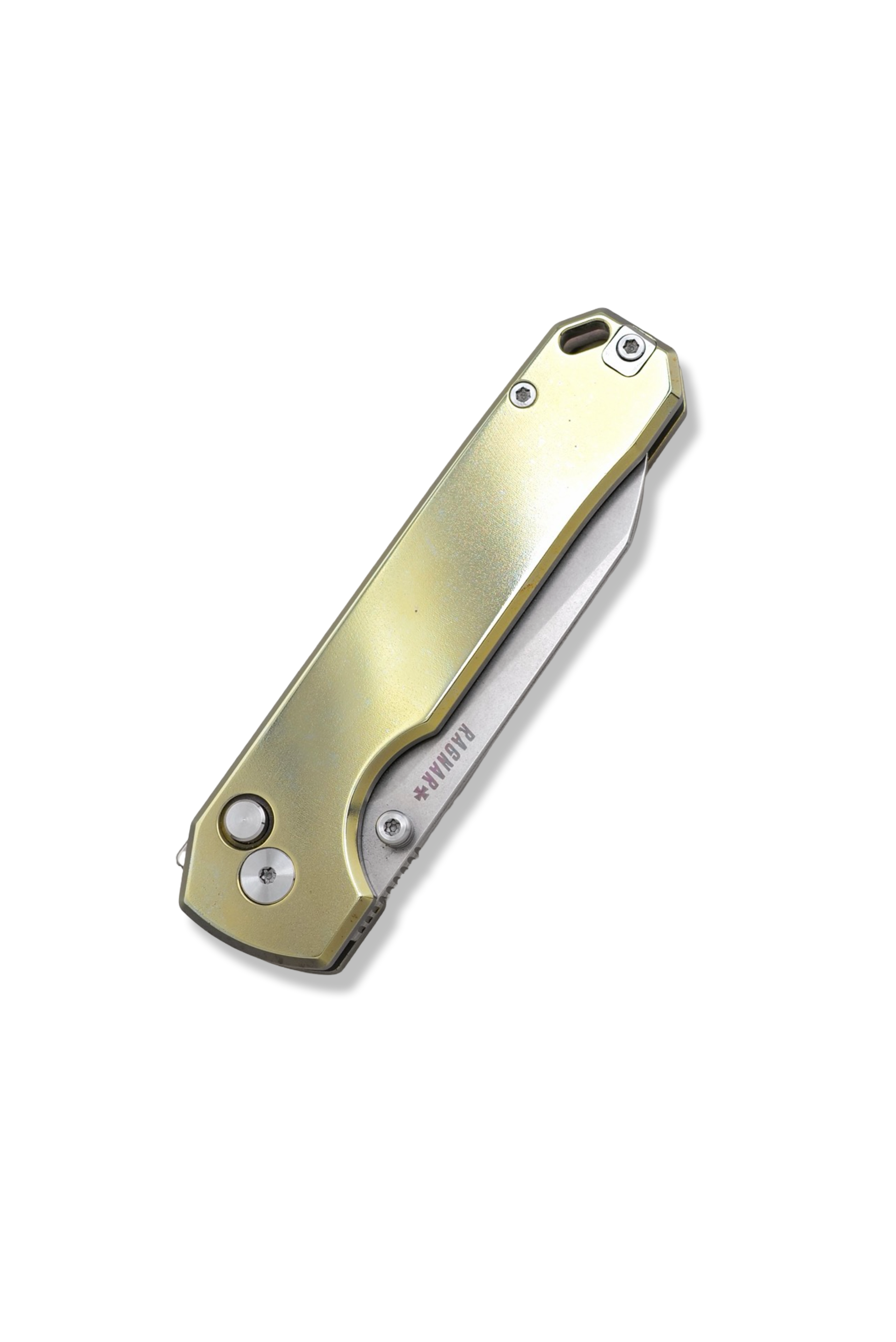 RAGNAR Folder - M390 Steel / Anodized Gold Titanium Handle / Titanium clip / Stonewash Finish