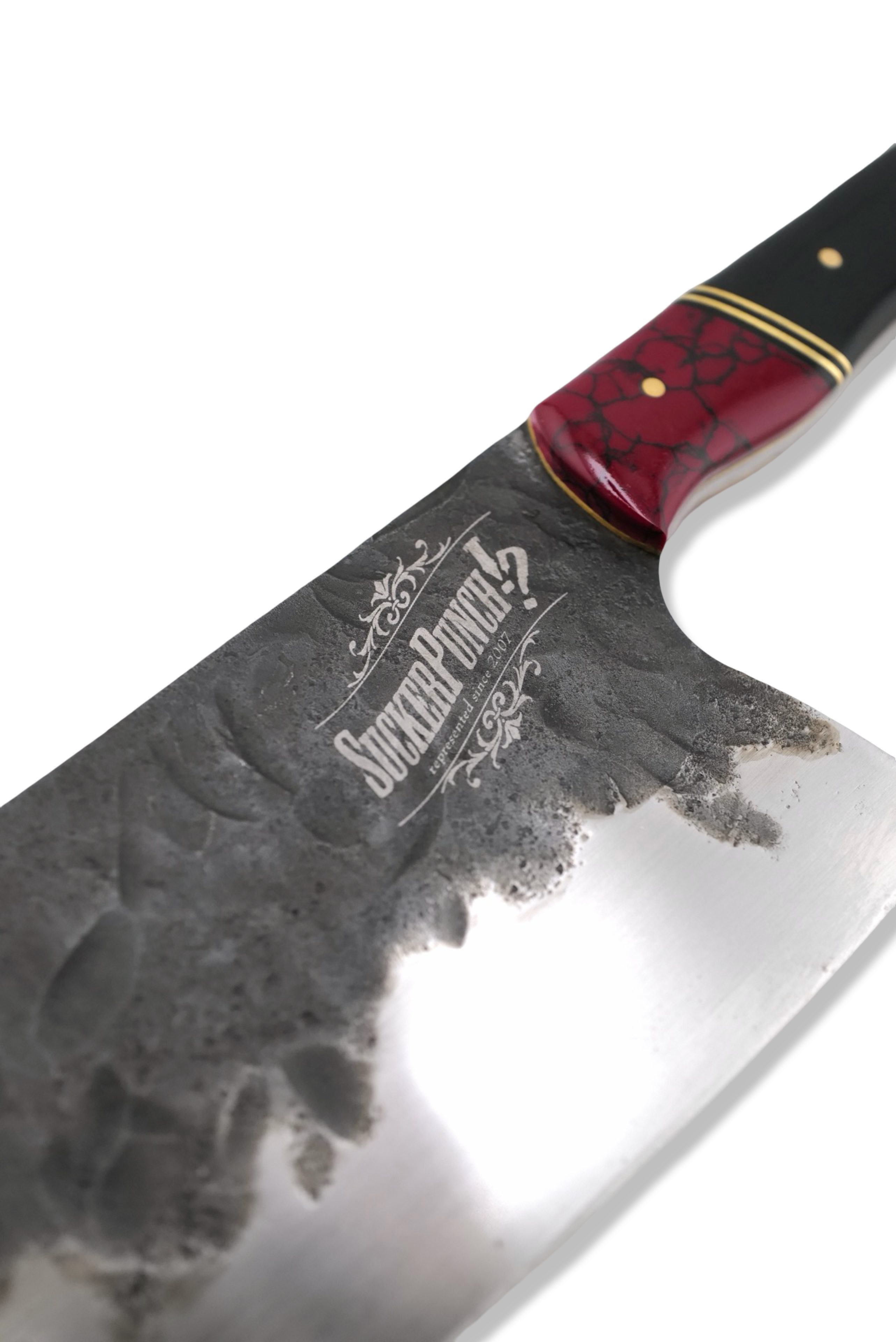 Custom Forged Cleaver - Tru Stone Front / Double Brass Split / Black G-10 Handle