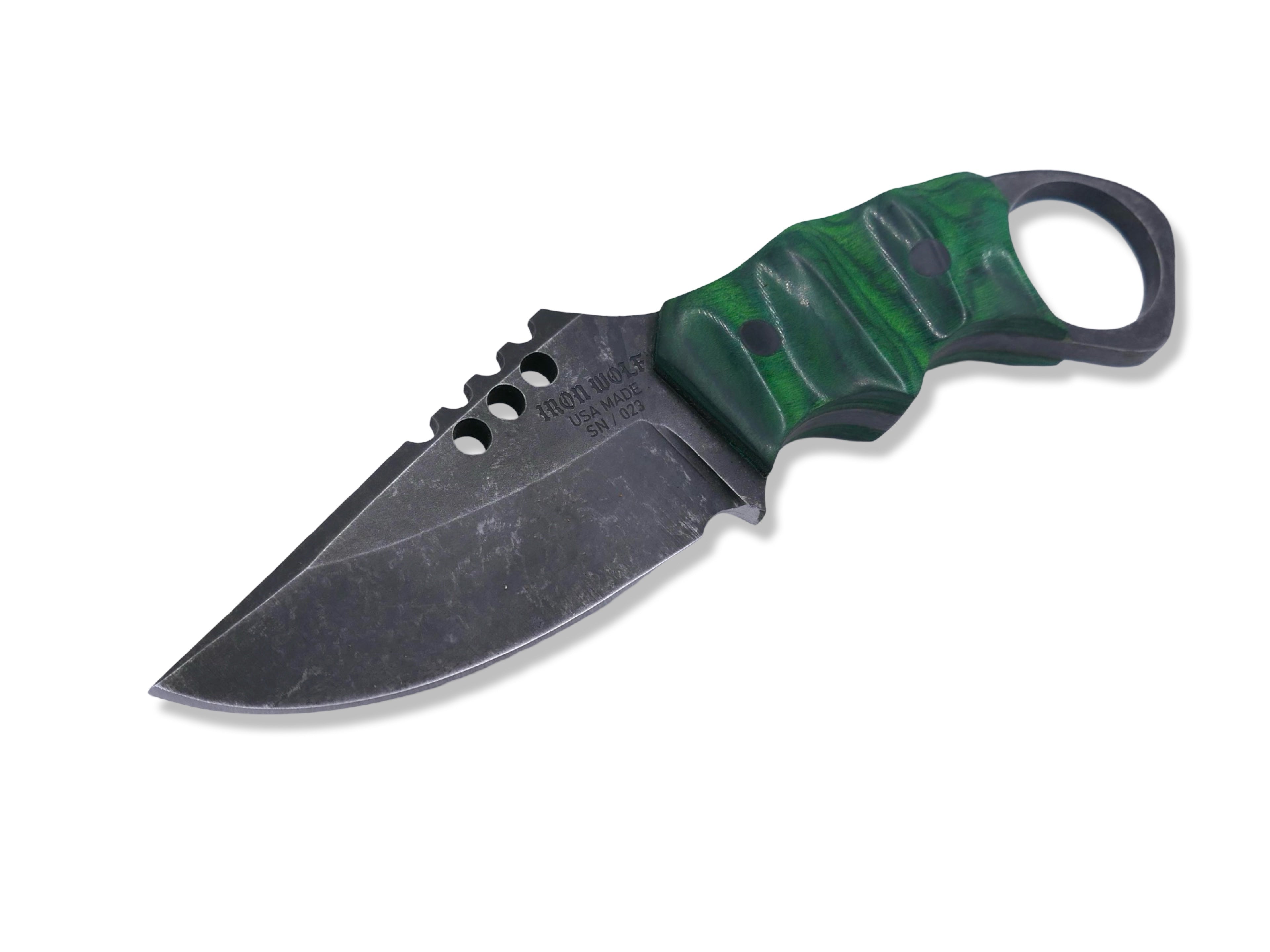 IRON WOLF - Dark Stonewash / Green Dymalux Handle