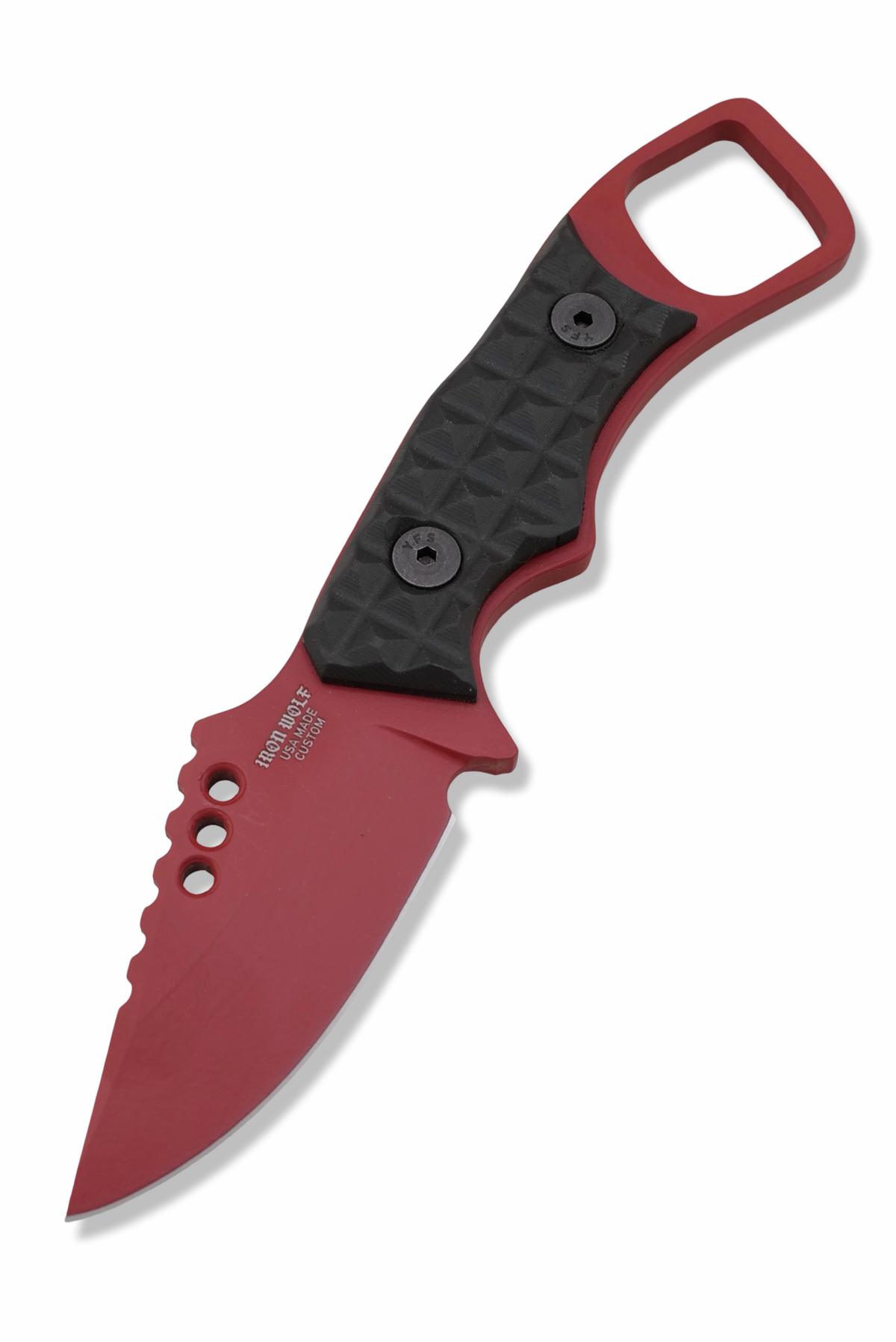 RPM Iron Wolf - Crimson Red Cerakote / Frag Pattern Black Richlite Handle / Leather Sheath Included