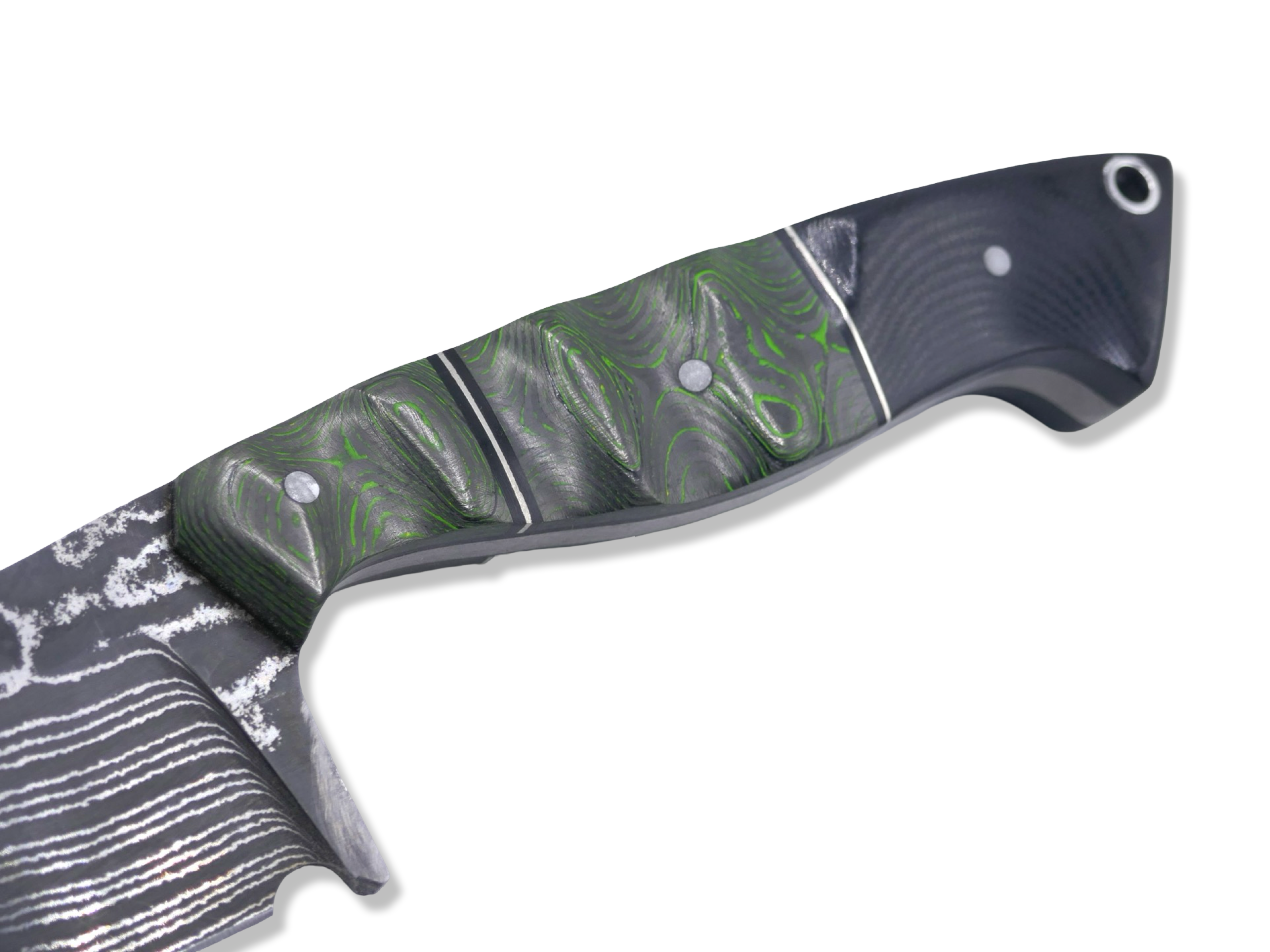 Reaper Custom 1 of 1 - Vegas Forge Damascus / Toxic Moss Camo Carbon / Nickel Splits / Black G-10 - SHEATH INCLUDED
