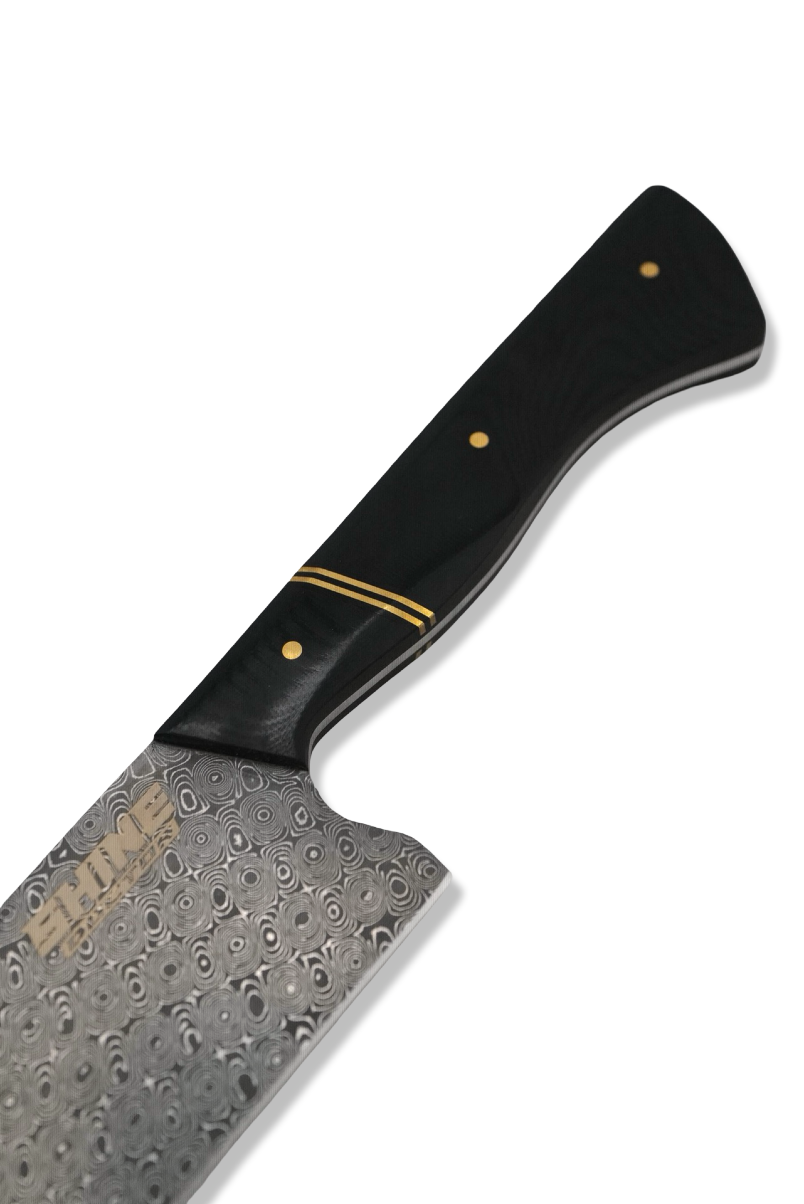 Custom Chef Pair - Vegas Forge Stainless Damascus / Black G-10 Handle / Brass Splits + Hardware