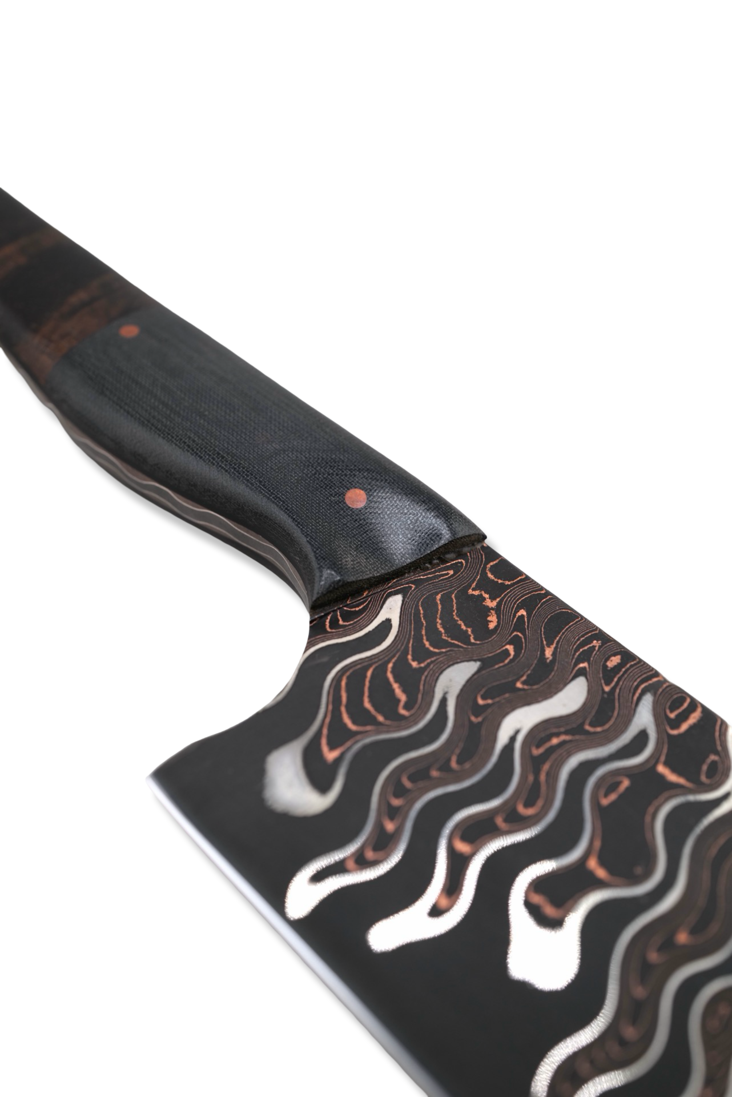 Custom Chef - Baker Forge Coppermai Damascus / Black Micarta + Hawaiian Koa Handle