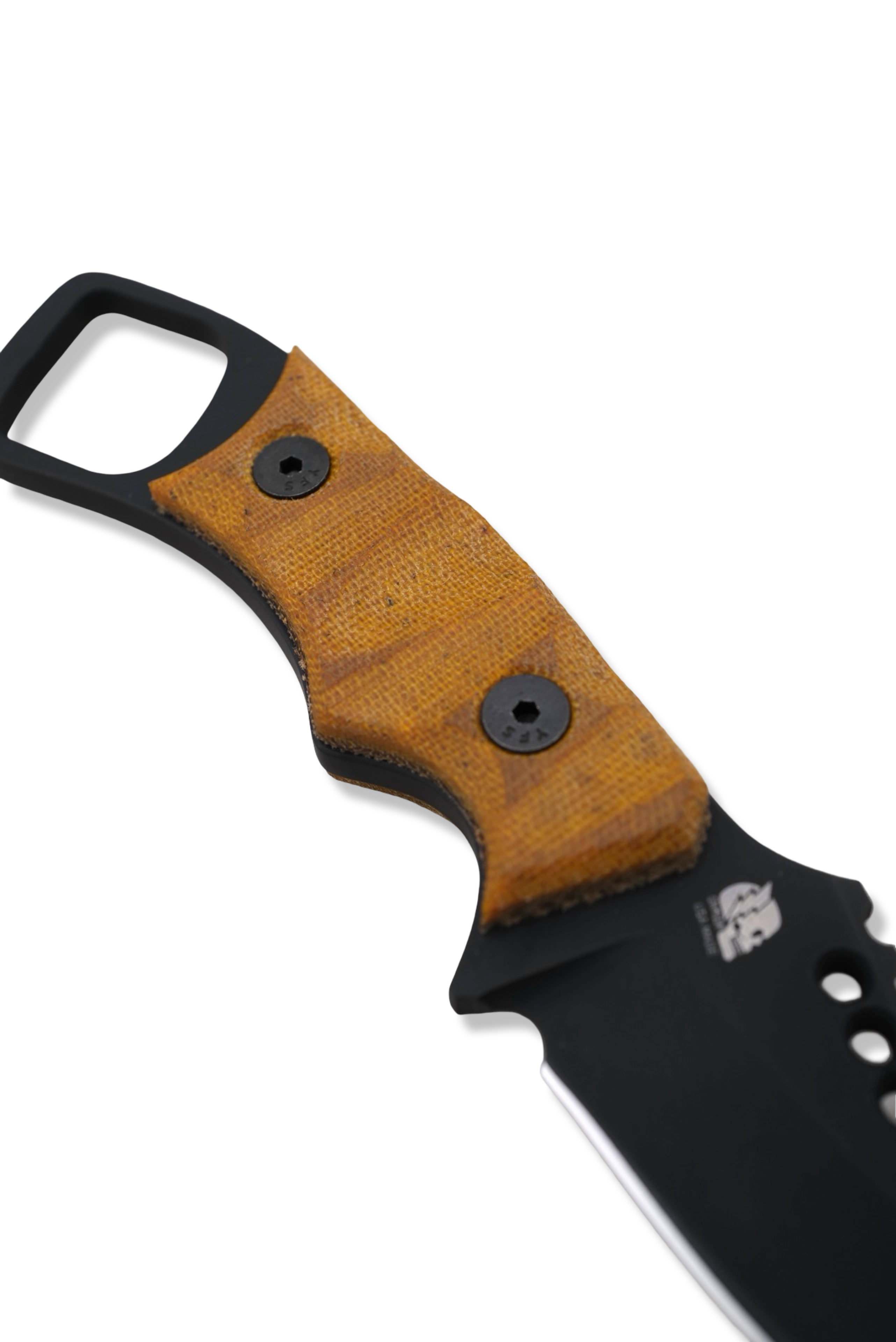 RPM Iron Wolf Custom 1/1  - Black Cerakote / Vintage Westinghouse Butterscotch Micarta /  Leather Sheath Included