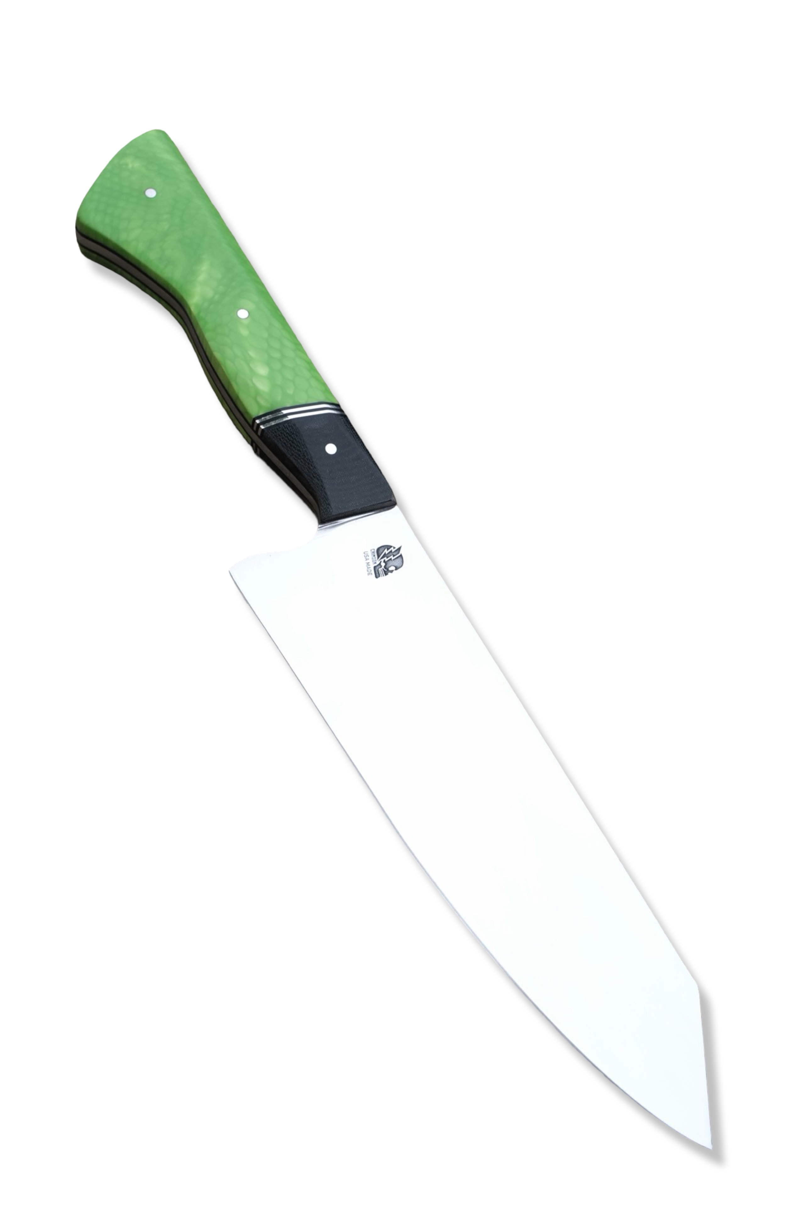 Custom Chef - Mirror Polish / Black G-10 / Nickel Split / Green Scale Handle