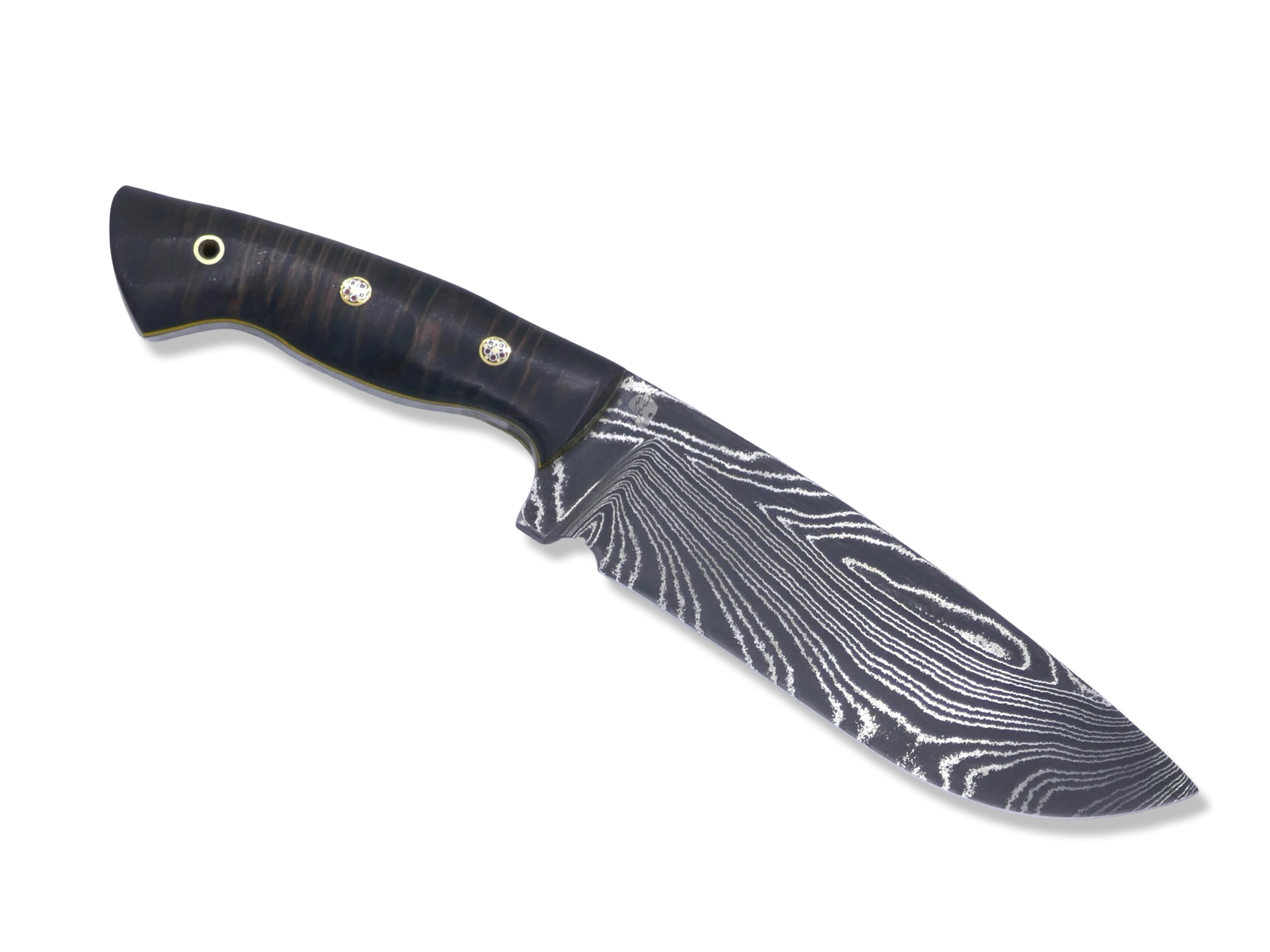 Bush Whacker Custom 1 of 1 - Vegas Forge Damascus / Hawaiian Koa / Brass Mosaic Pins / Yellow G-10 Liner