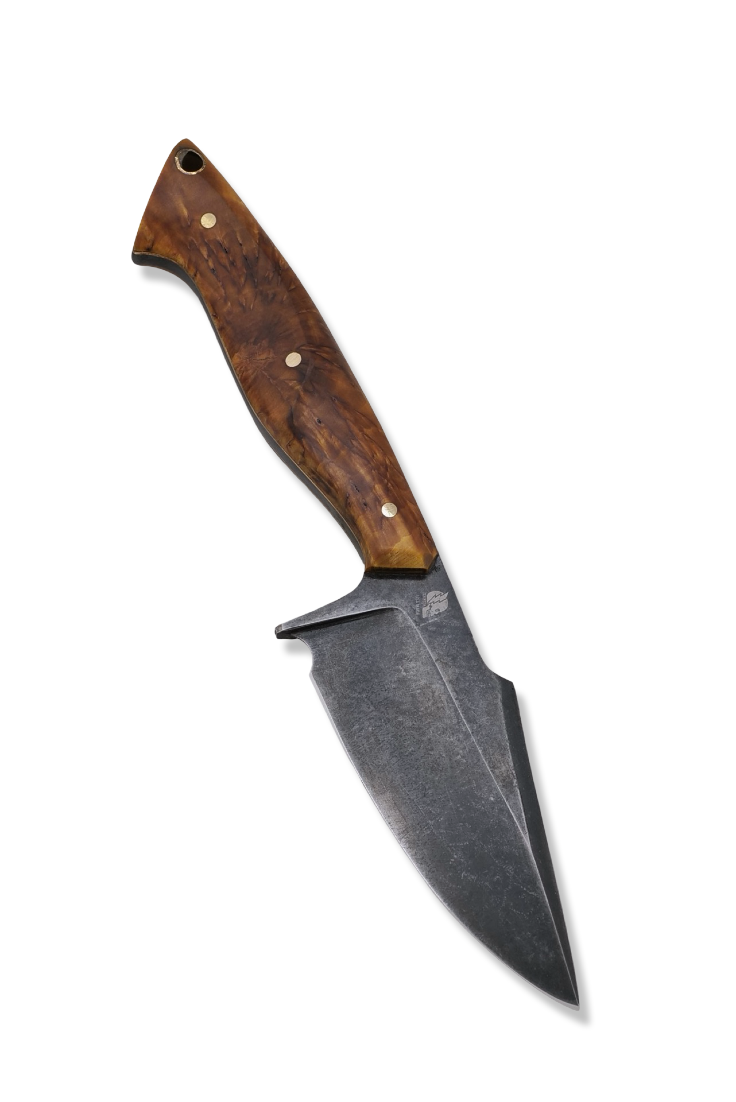 Crimson Reaper Custom 1 of 1 Fixed Blade Knife - Hollow Ground / Dark Stonewash / Starburst Birch Handle / Brass Liners / Sheath Included