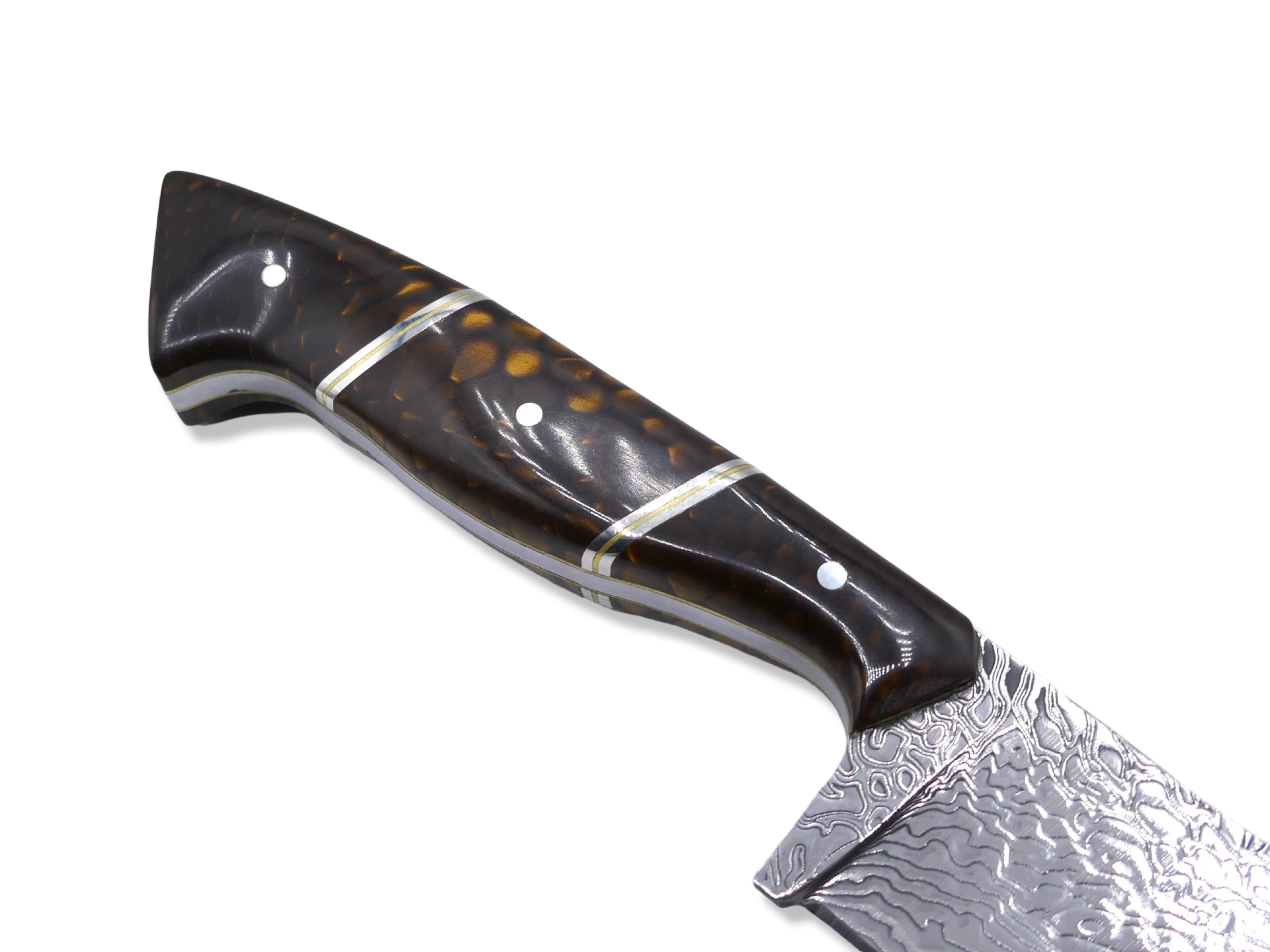 Reaper Custom - Polished Stainless Dragon Scale Pattern San Mai Damascus / Crocodile Sheath