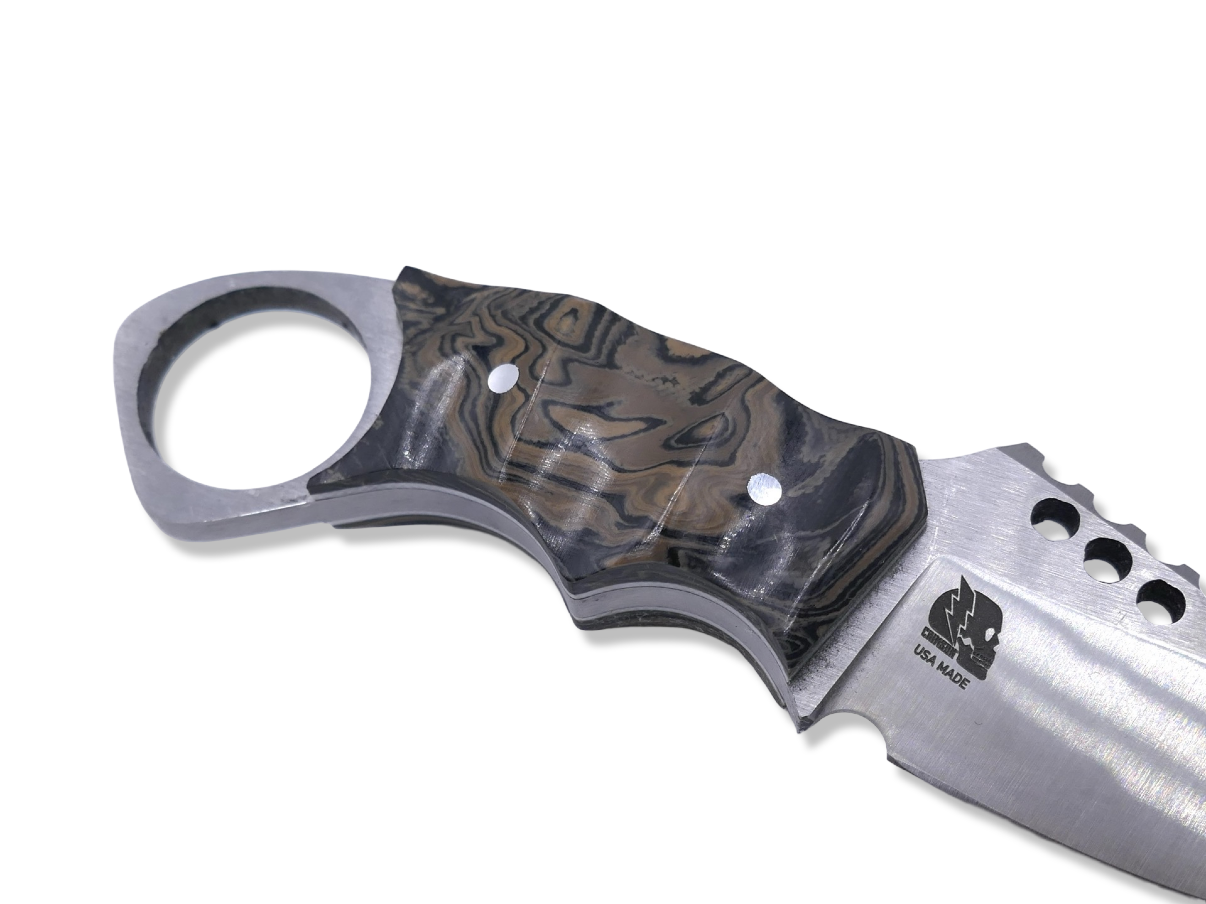 IRON WOLF Custom 1 of 1  -  Satin Finish / G-10 Burl / White Liner / Sheath Included