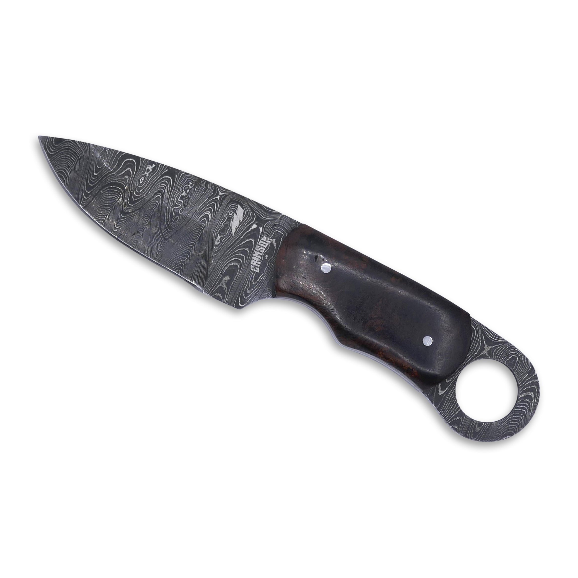 Honey Badger - Damascaus Fixed Blade / Desert Iron Wood / Black Liner - Crimson Tactical