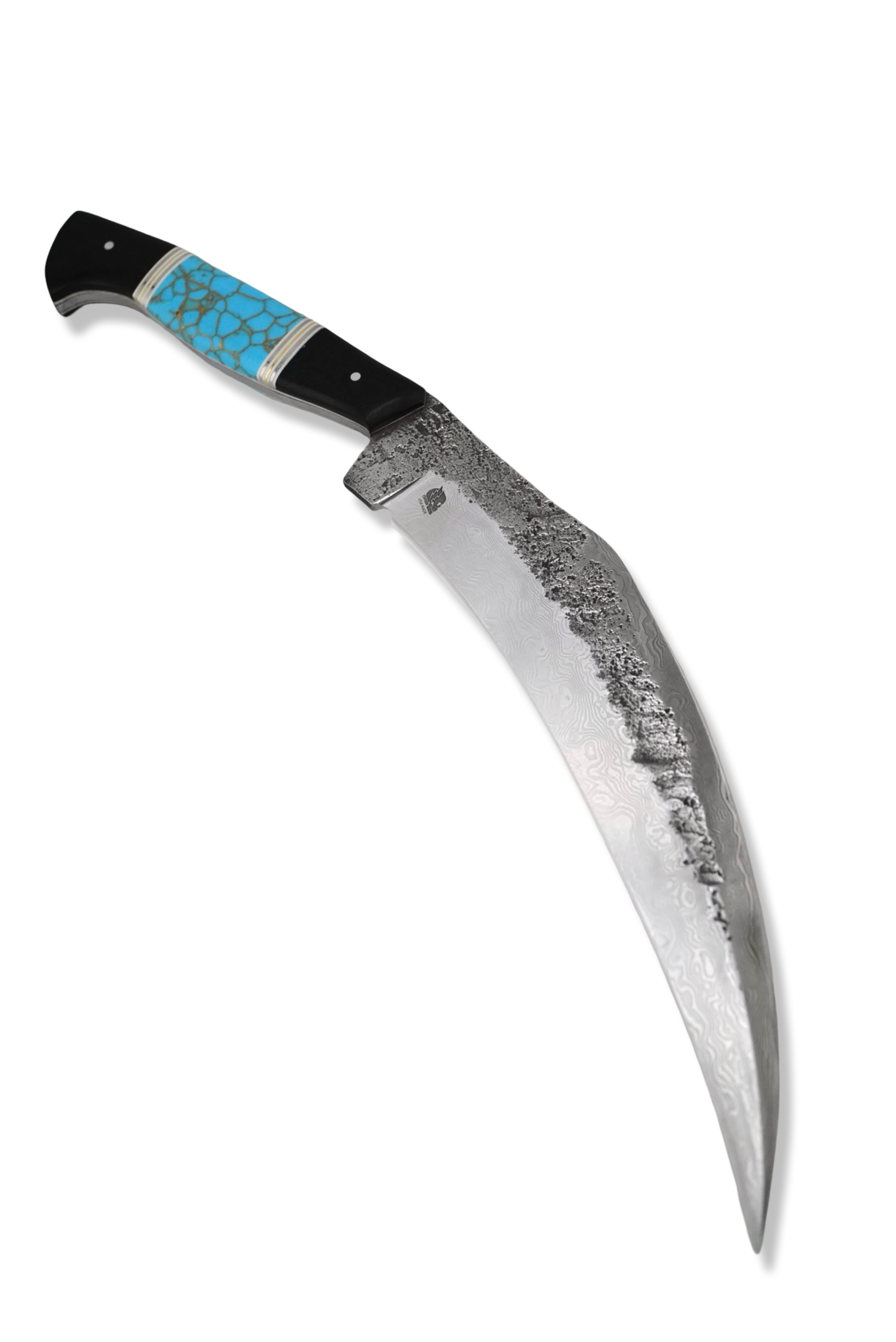 Forged Damascus Custom - Polished Damascus / Black G-10 / Brass Splits / Tru Stone Inlay