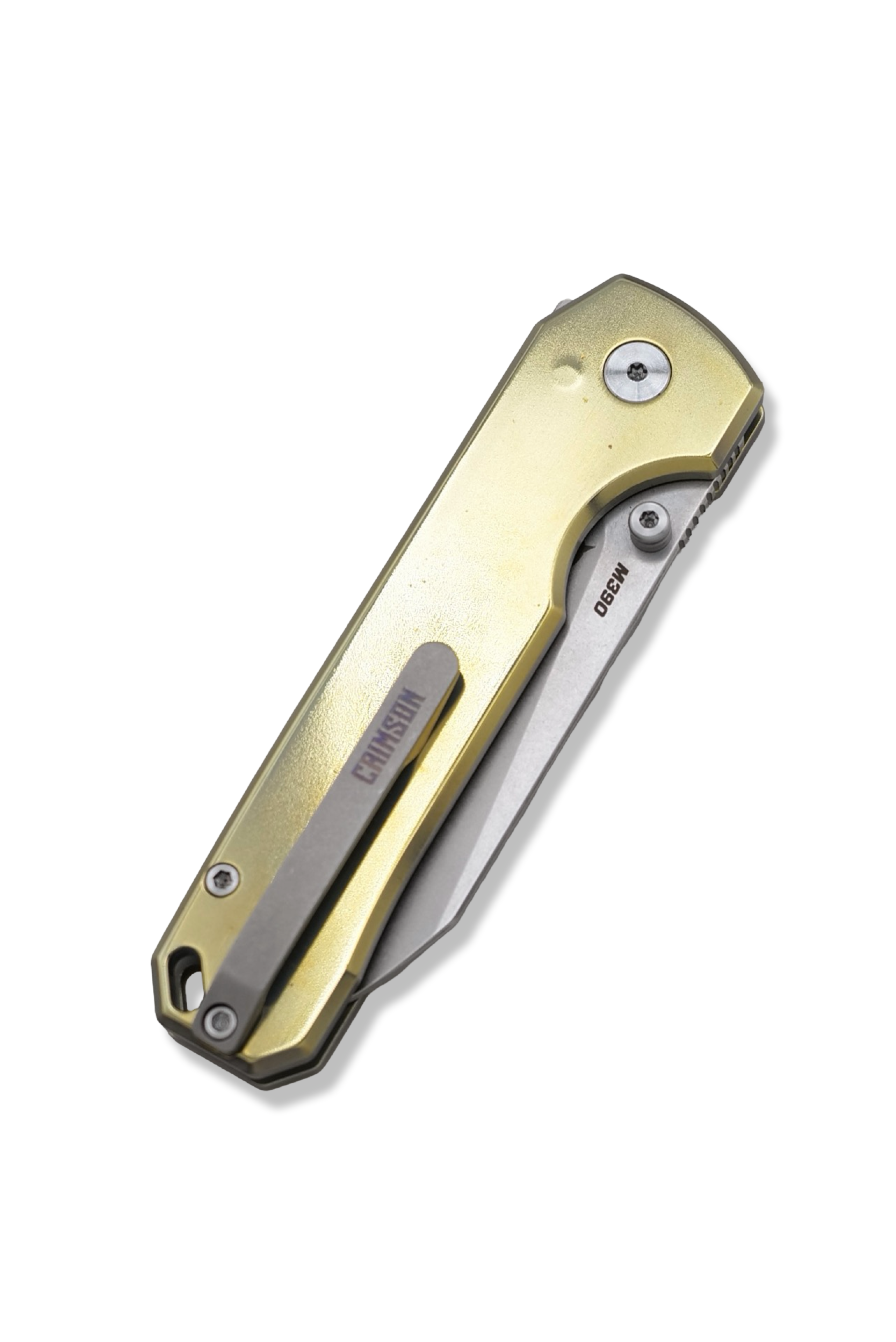 RAGNAR Folder - M390 Steel / Anodized Gold Titanium Handle / Titanium clip / Stonewash Finish