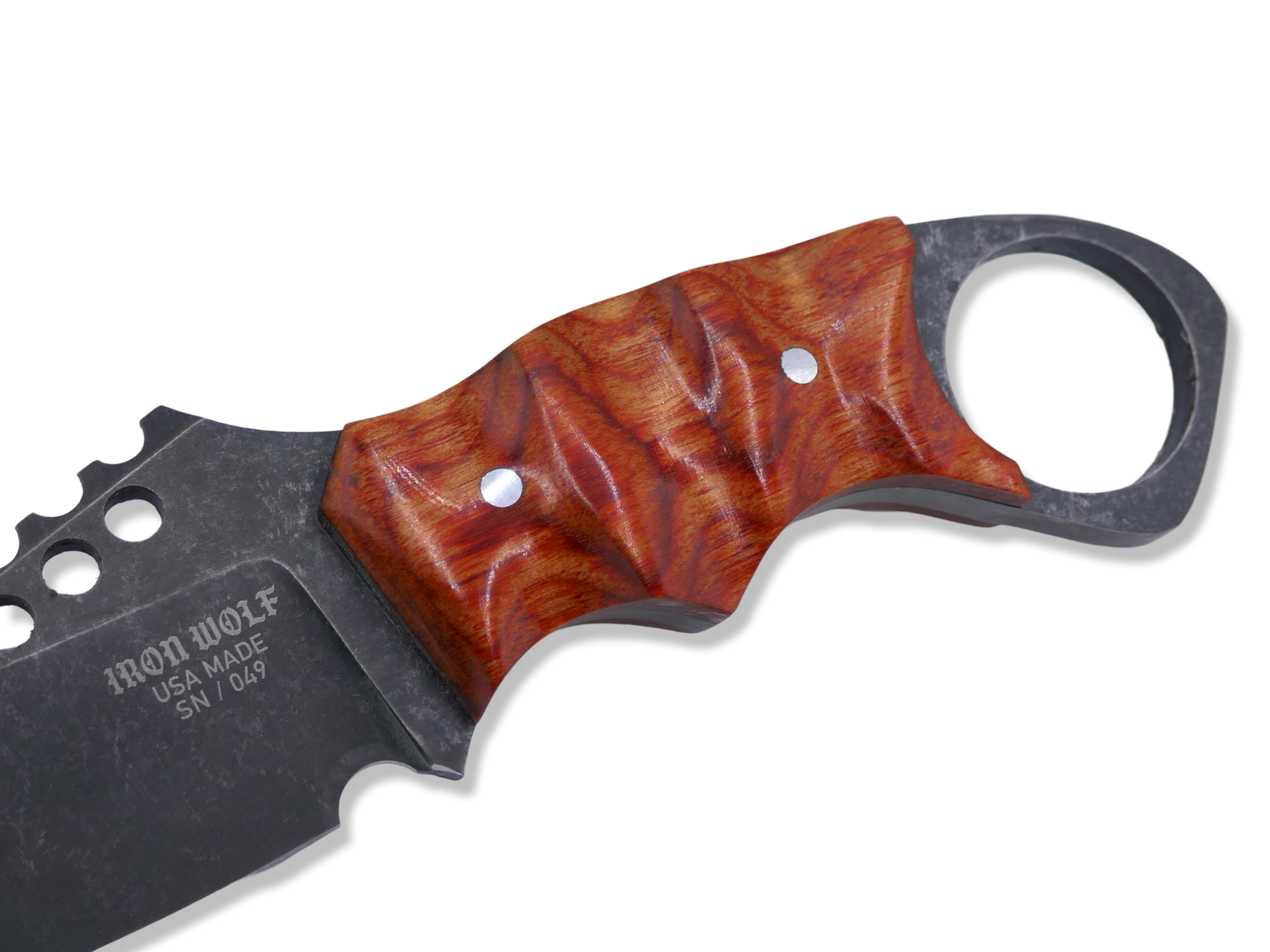 IRON WOLF Custom 1 of 1  -  Dark Stonewash / “ COCOBOLO “ Wood / Sheath Included