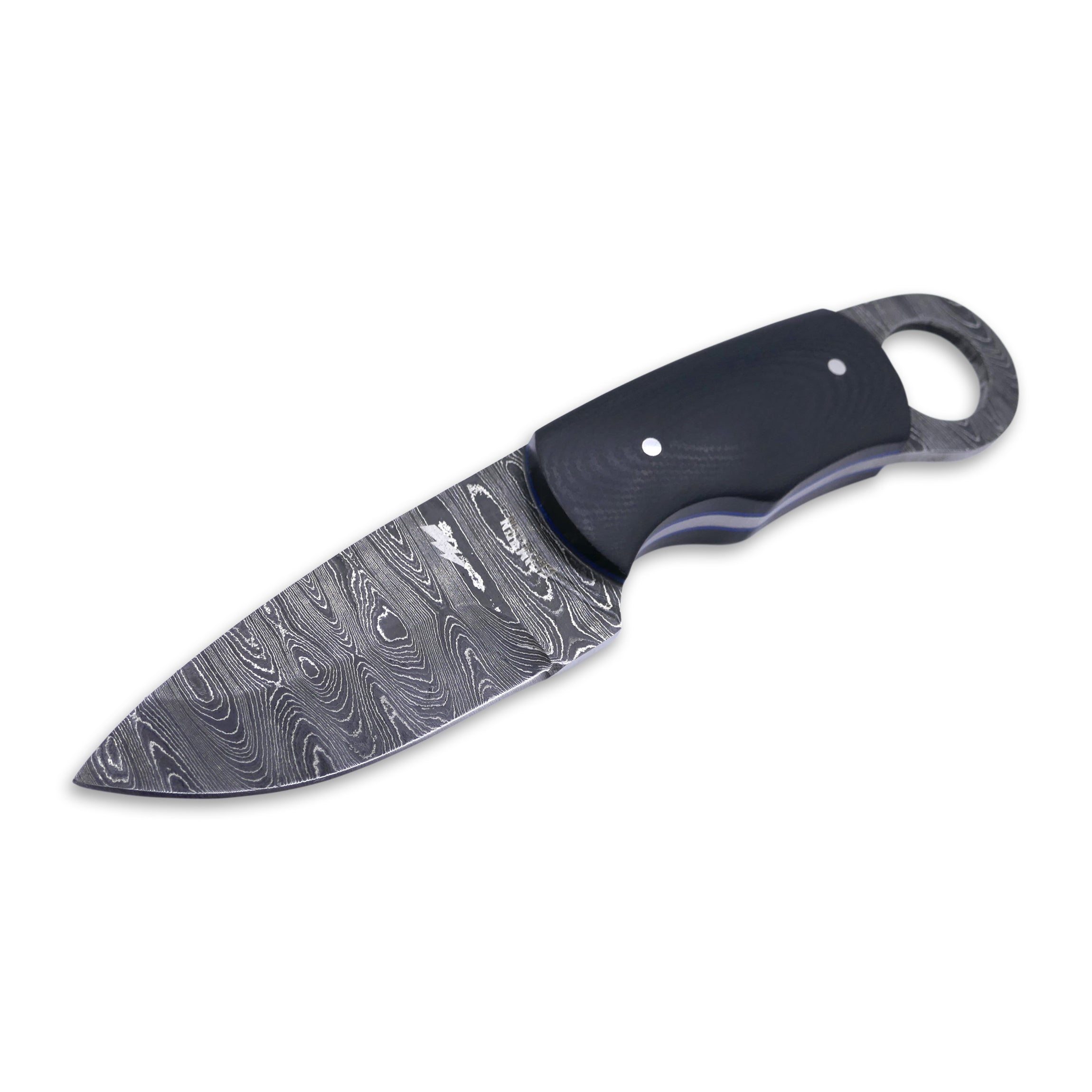 Honey Badger - Damascaus Fixed Blade / Black G-10 handle / Blue Liner - Crimson Tactical
