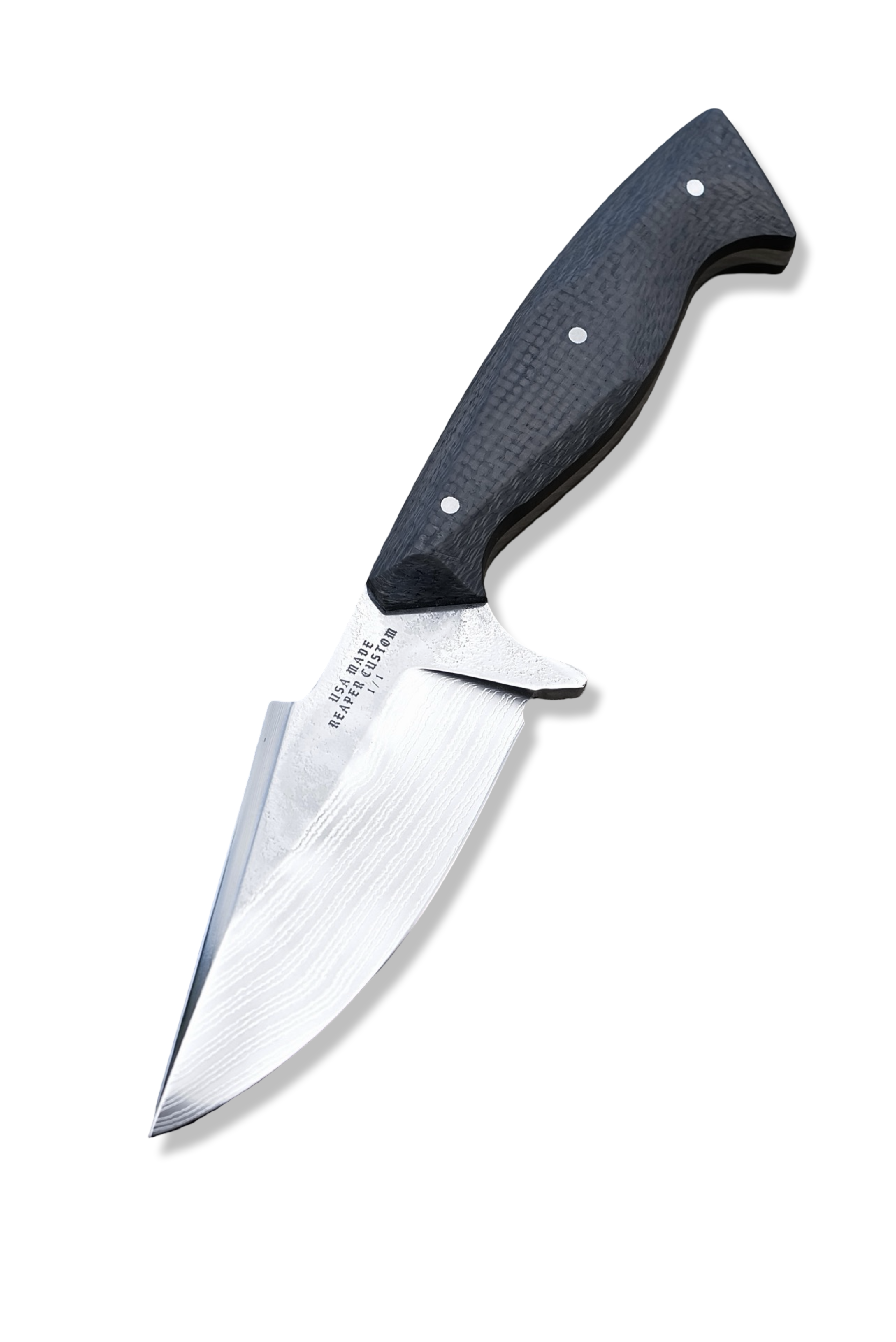 Reaper Custom 1 of 1 - Polished Vegas Forge Damascus / Carbon Fiber Handle / Sheath Included