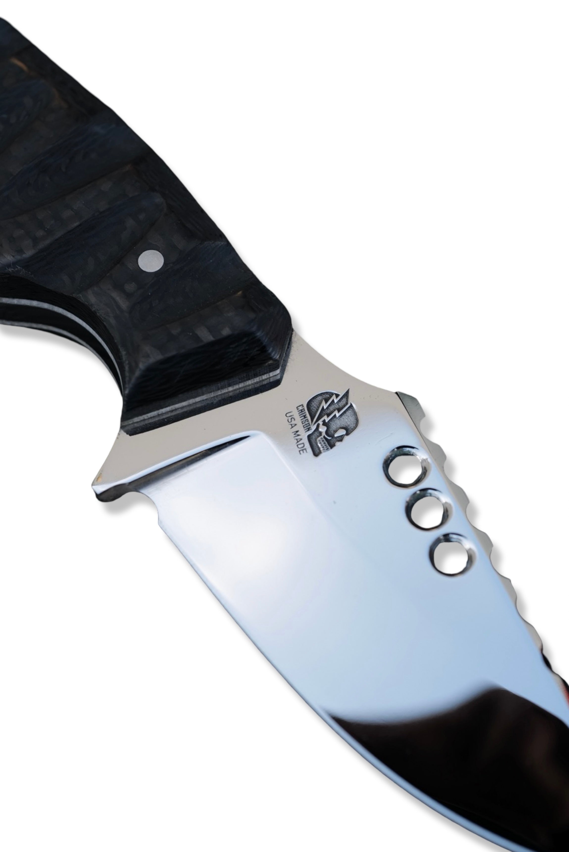 CUSTOM RPM Iron Wolf - Mirror Polish / Carbon Fiber Handle / White G-10 Liner - USA Made Stealth Bomber Sheath included