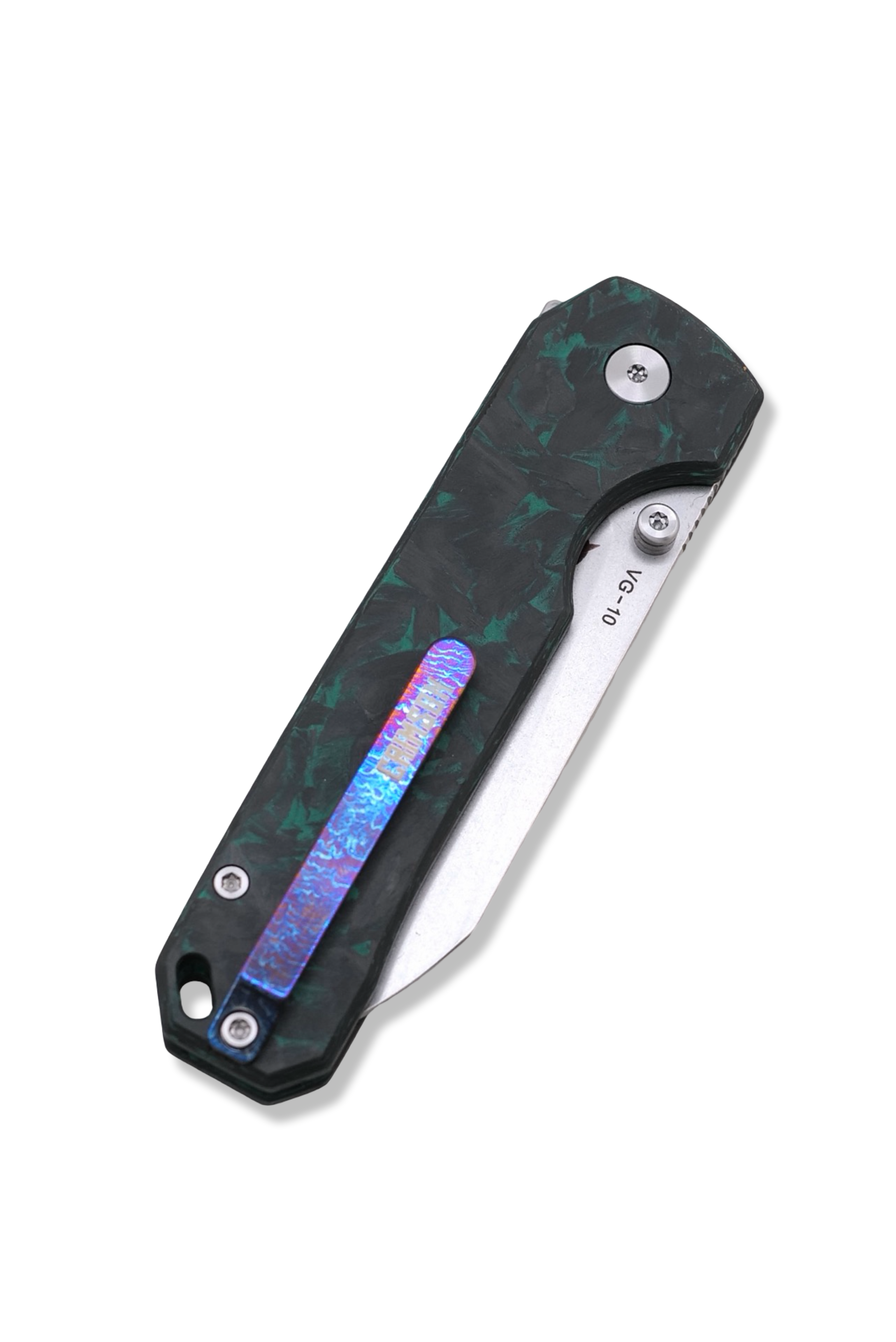 RAGNAR Folder - VG-10 Steel / Photoluminescent Glow Carbon Handle / Flamed Titanium clip / Stonewash Finish