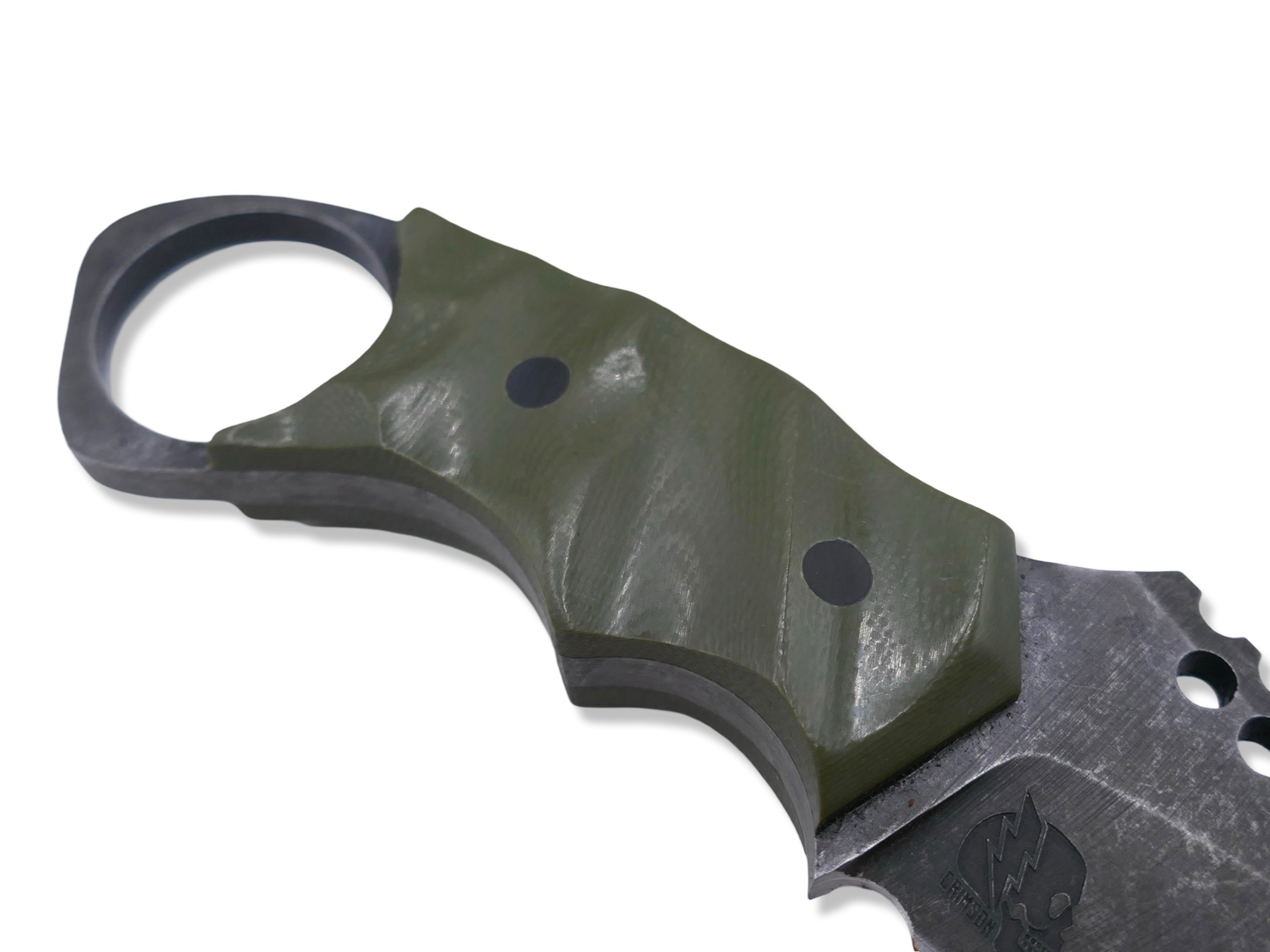 IRON WOLF - Dark Stonewash / OD Green G-10 / Carbon Fiber Pins