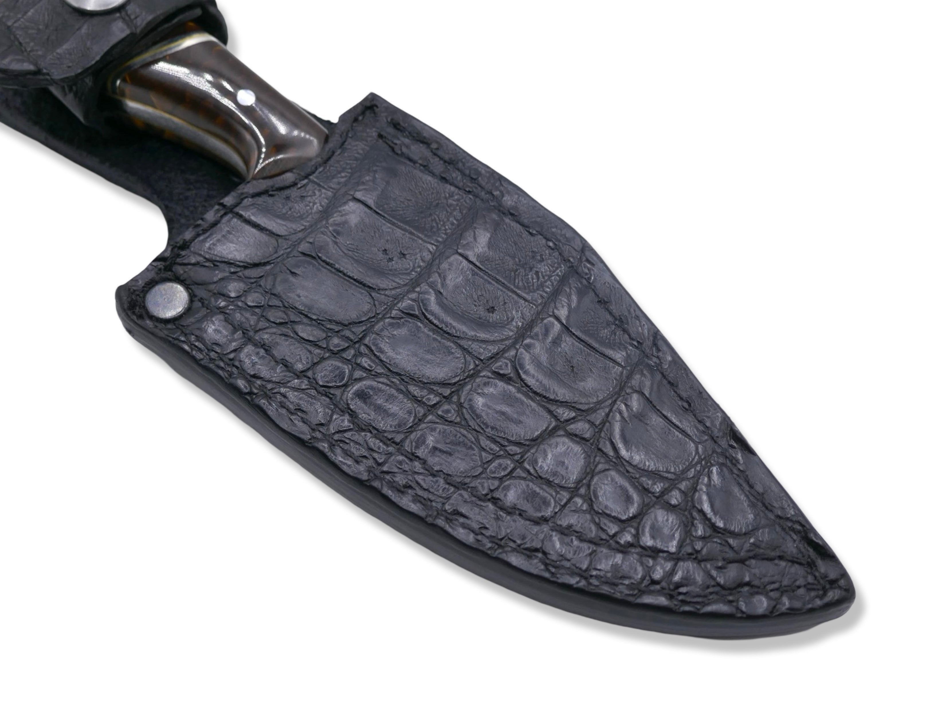 Reaper Custom - Polished Stainless Dragon Scale Pattern San Mai Damascus / Crocodile Sheath